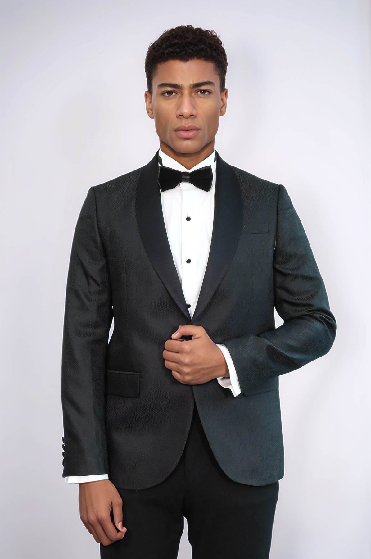 KOALA SYDNEY Pentagon Patterned Shawl Lapel Black Men Prom Blazer and Trousers Combination Suit