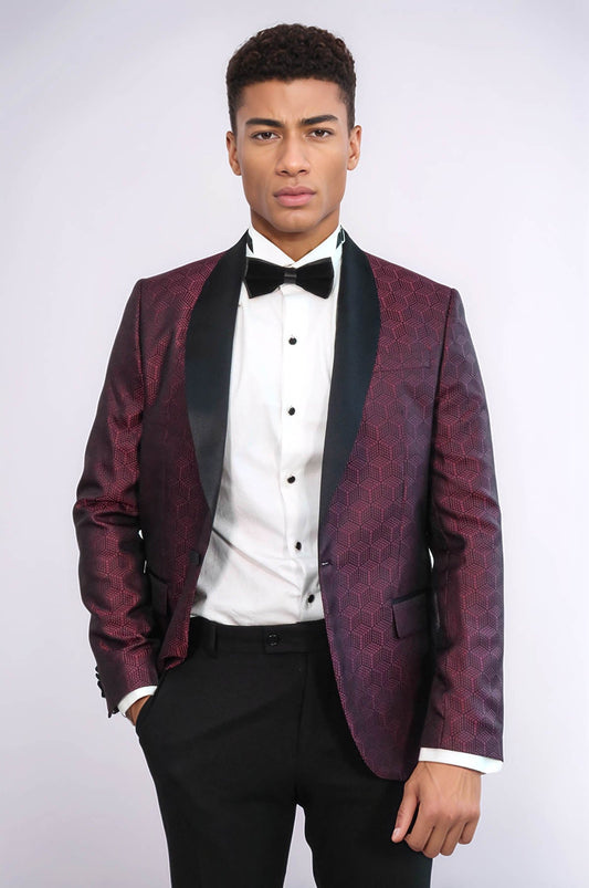Pentagon Patterned Shawl Lapel Burgundy Men Dinner Jacket
