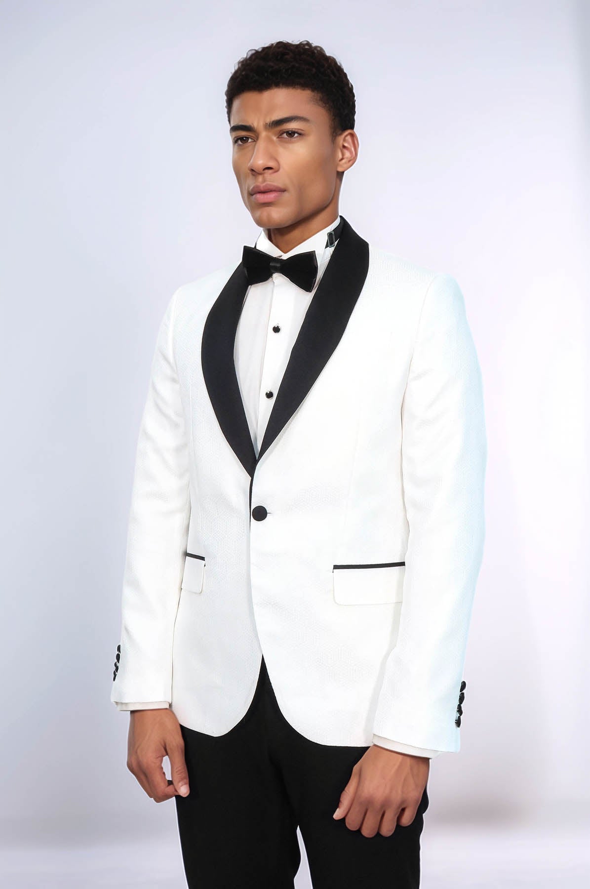 KOALA SYDNEY Pentagon Patterned Shawl Lapel White Men Prom Blazer and Trousers Combination Suit