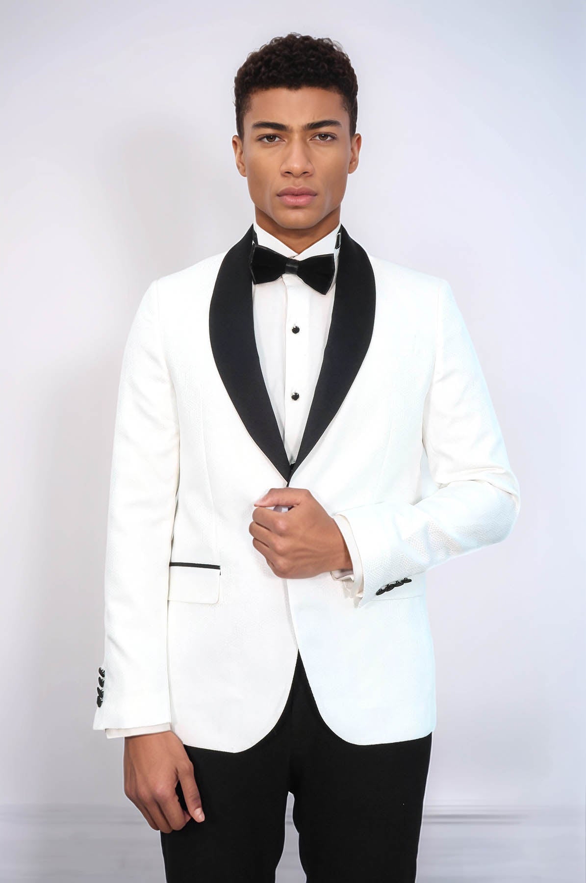 KOALA SYDNEY Pentagon Patterned Shawl Lapel White Men Prom Blazer and Trousers Combination Suit