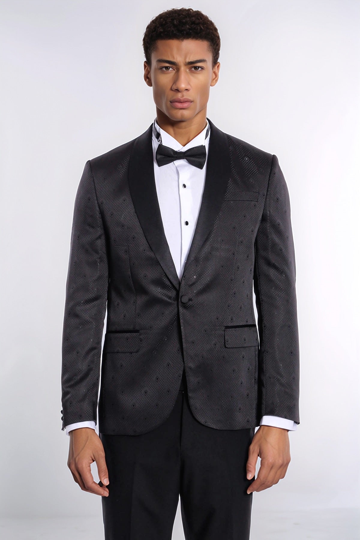 Dot Patterned Slim Fit Black Men Prom Blazer and Trousers Combination Suit