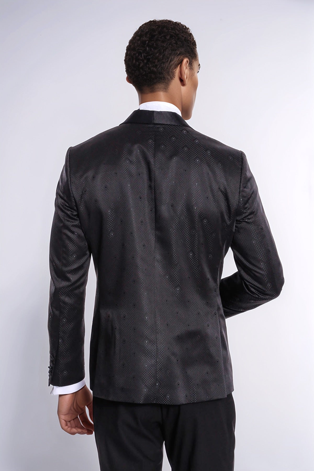 Dot Patterned Slim Fit Black Men Prom Blazer and Trousers Combination Suit