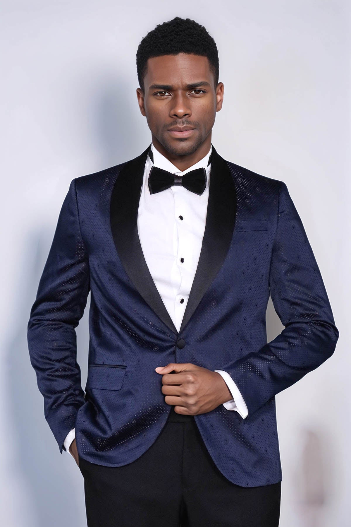 Patterned Shawl Lapel Navy Blue Men Tuxedo Jacket