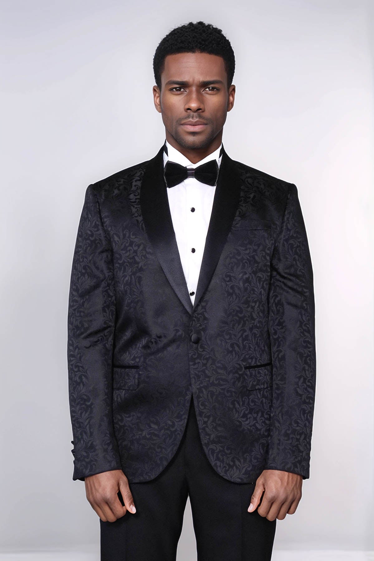 Shawl Lapel Floral Patterned Black Men Wedding Groom Blazer