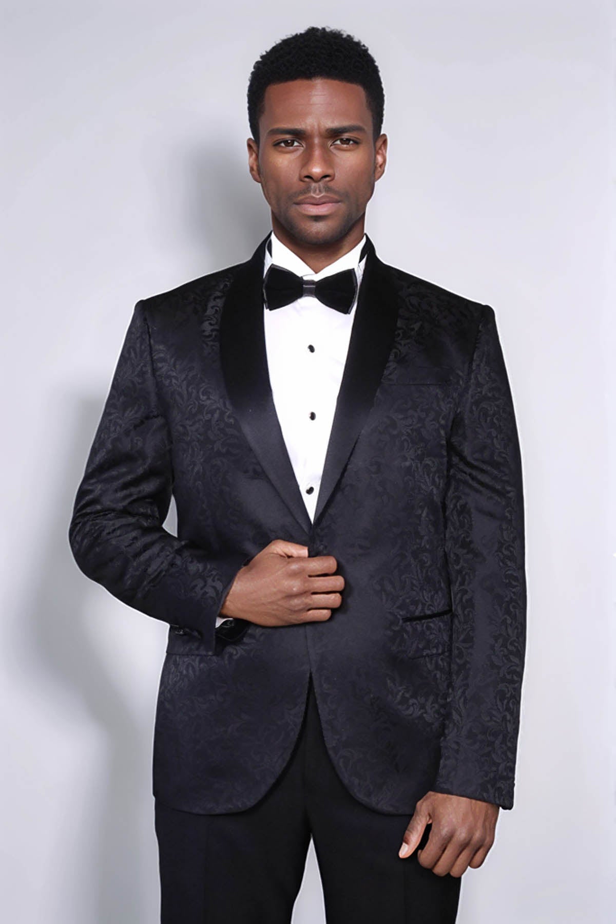 Shawl Lapel Floral Patterned Black Men Wedding Groom Blazer