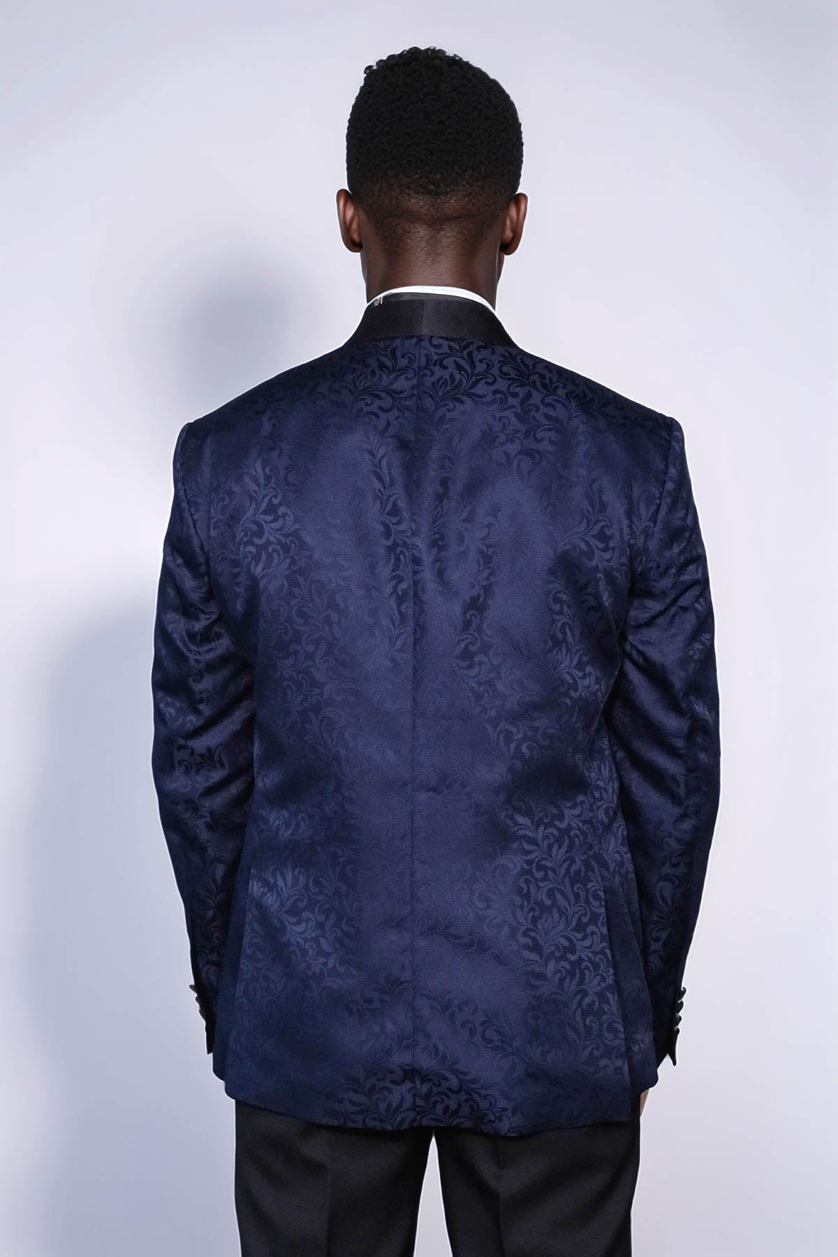 Shawl Lapel Floral Patterned Navy Blue Men Tuxedo Evening Blazer