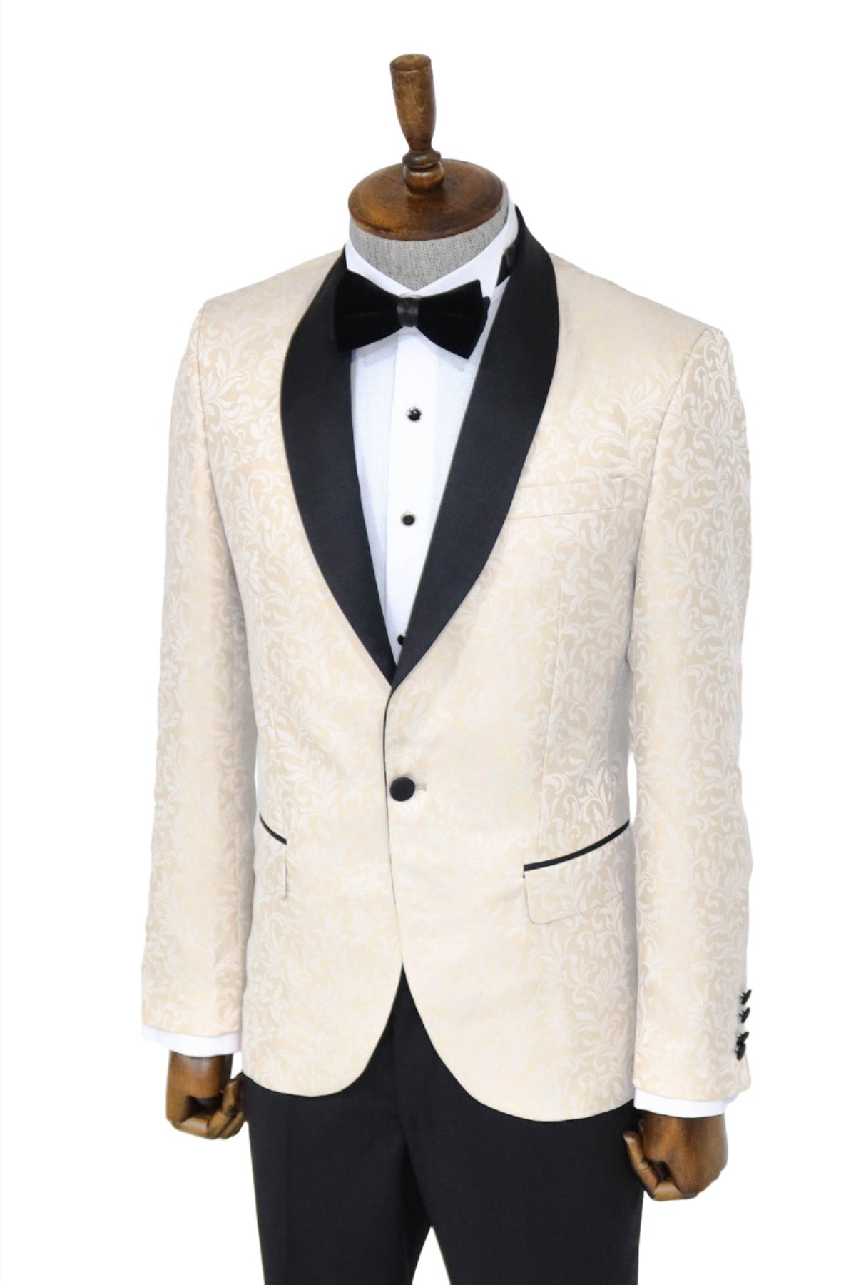 KOALA SYDNEY Shawl Lapel Floral Patterned Cream Men Singer Stage Blazer