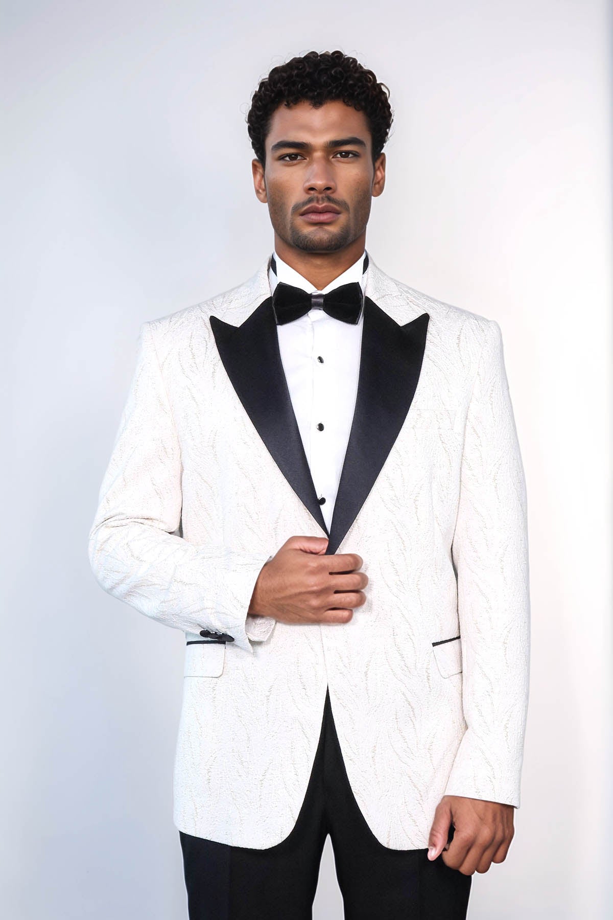 KOALA SYDNEY Patterned Shiny White Men Wedding Tuxedo Jacket