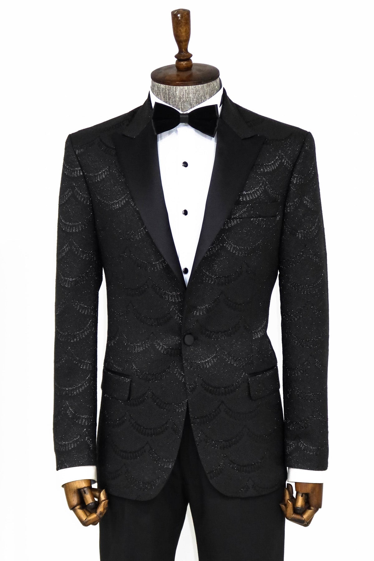 Patterned Slim Fit Black Men Dinner Blazer