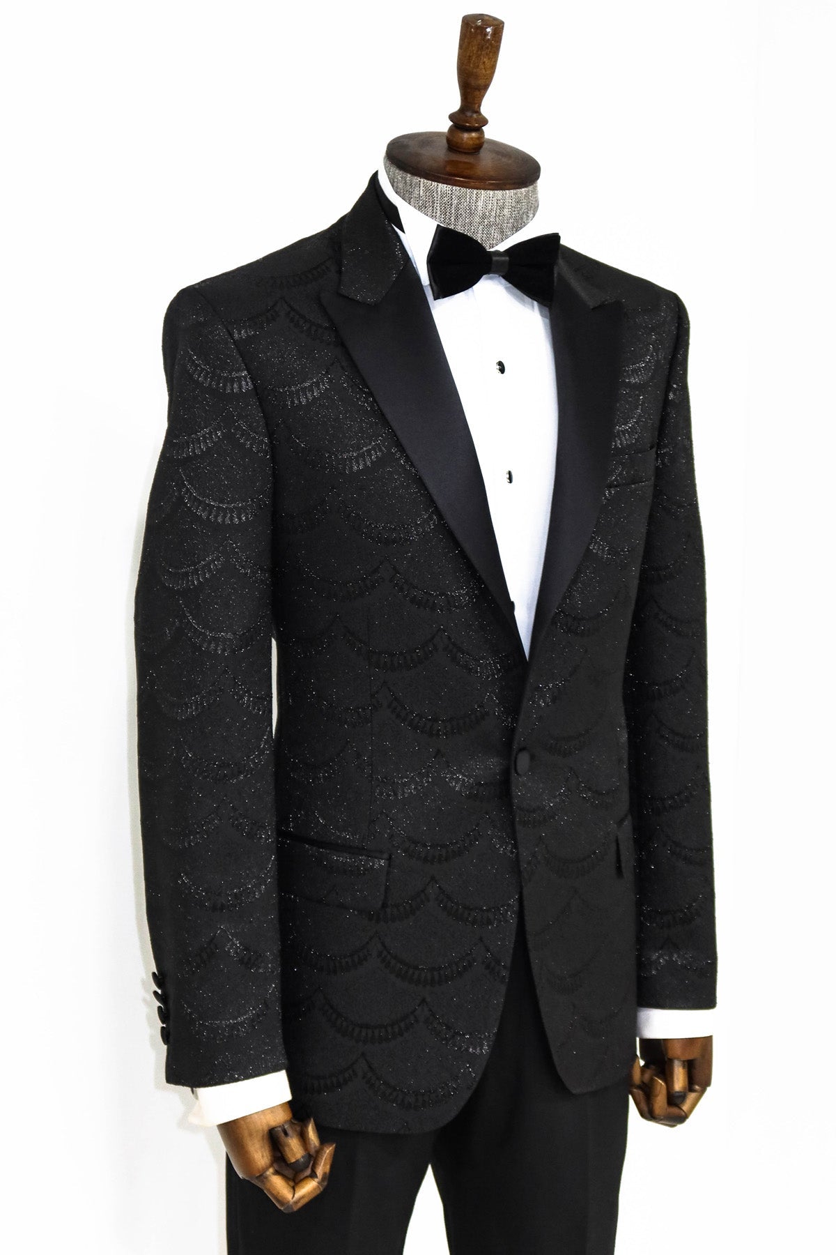 Patterned Slim Fit Black Men Dinner Blazer