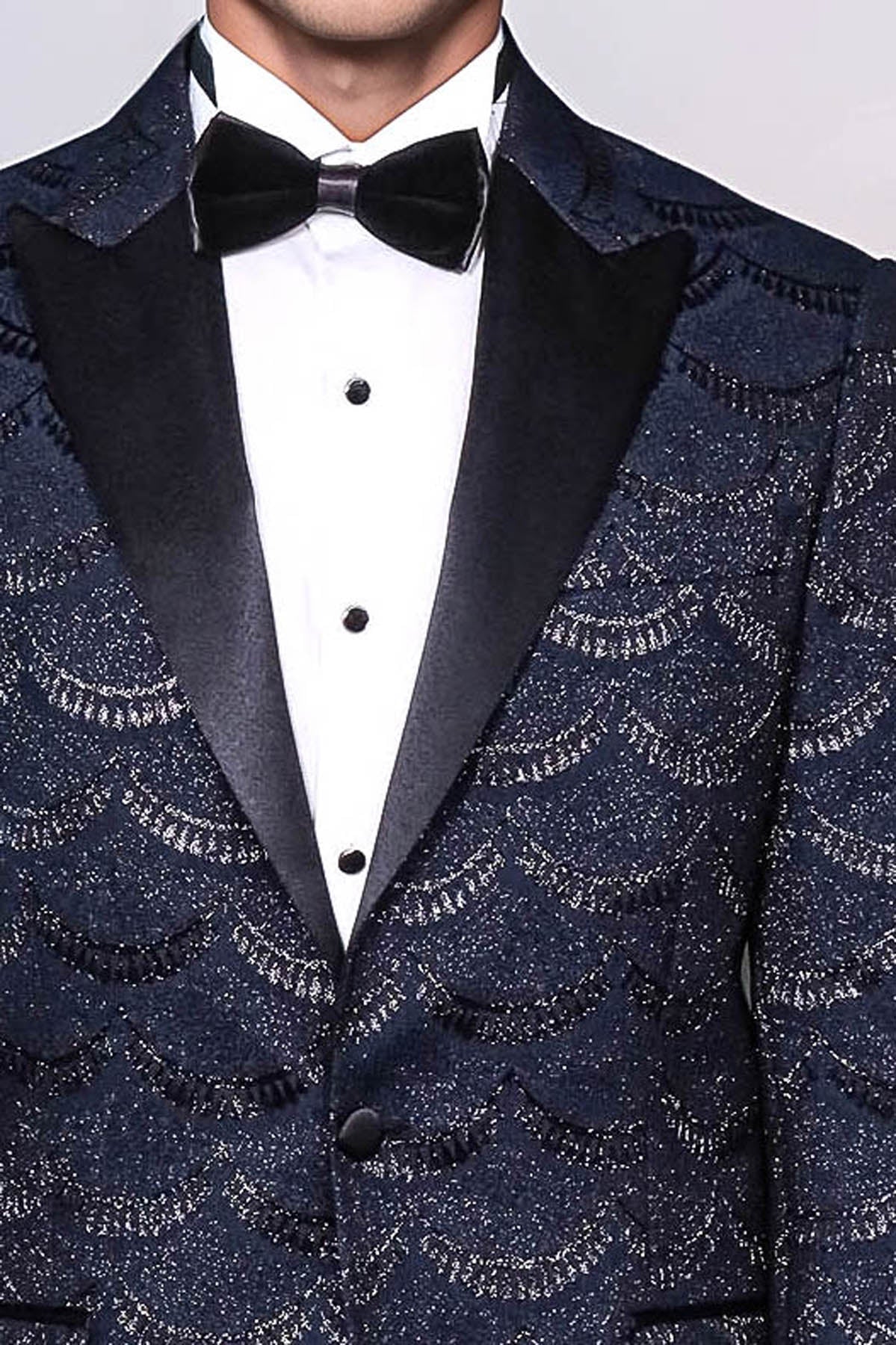 KOALA SYDNEY Patterned Slim Fit Navy Blue Men Singer Tuxedo Blazer