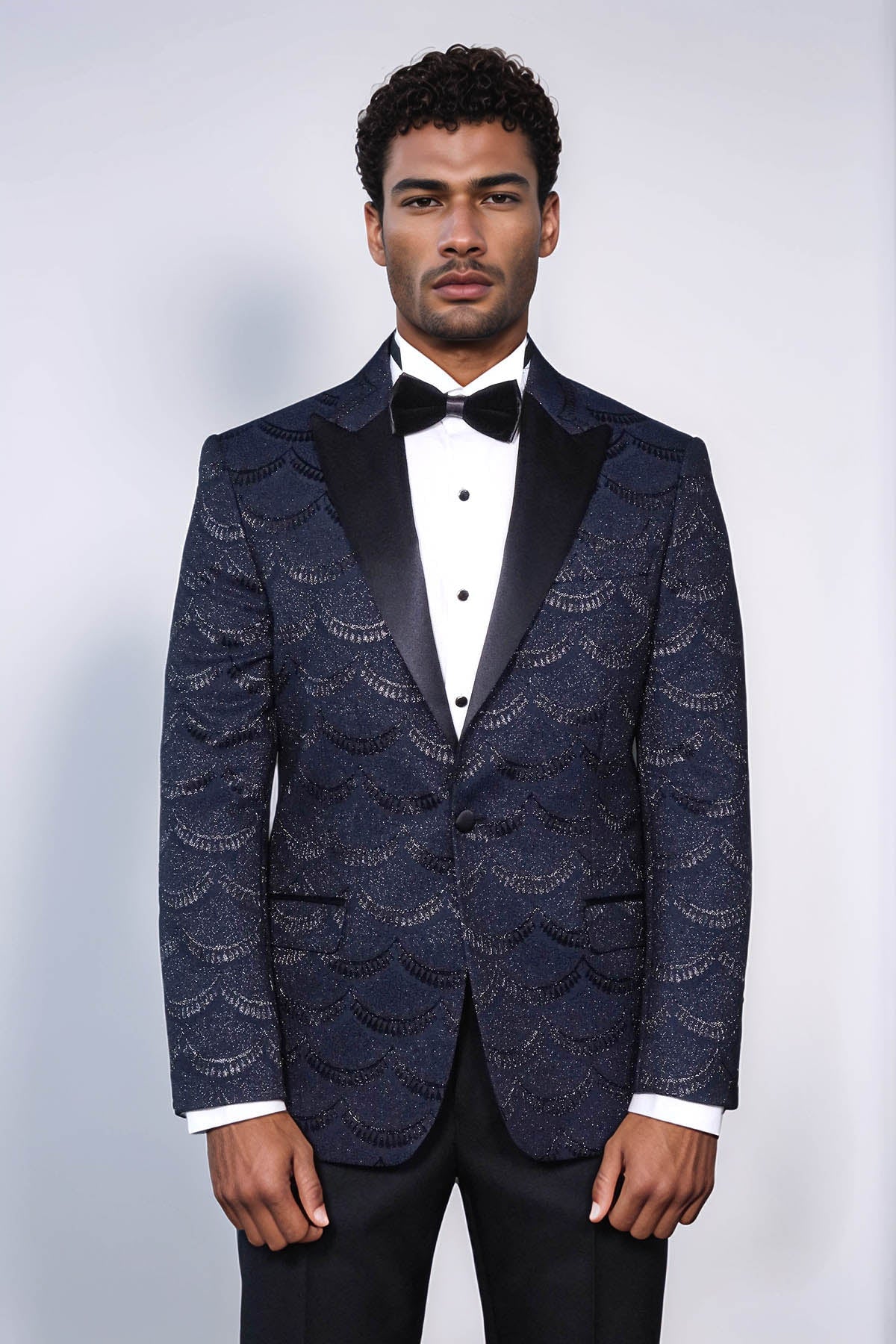 KOALA SYDNEY Patterned Slim Fit Navy Blue Men Singer Tuxedo Blazer