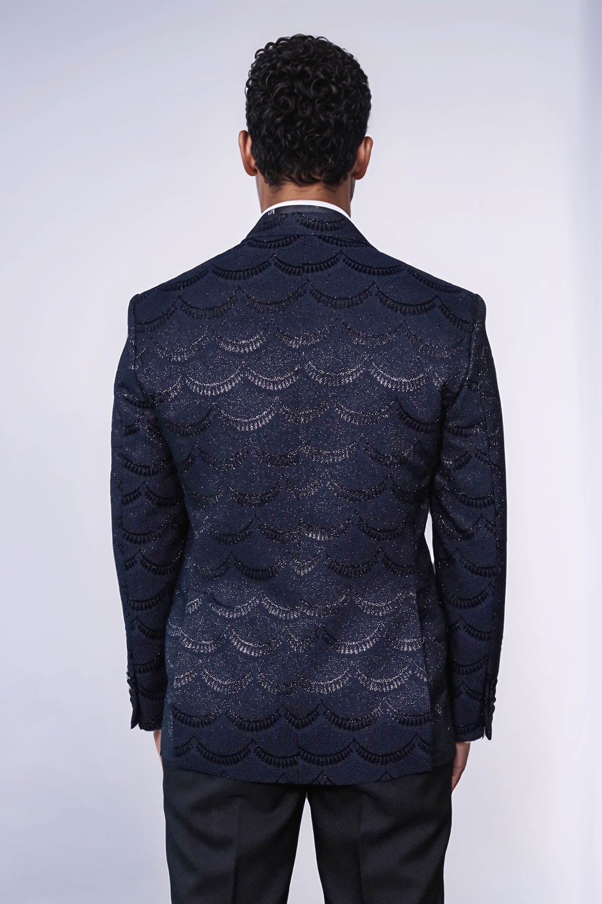 KOALA SYDNEY Patterned Slim Fit Navy Blue Men Singer Tuxedo Blazer