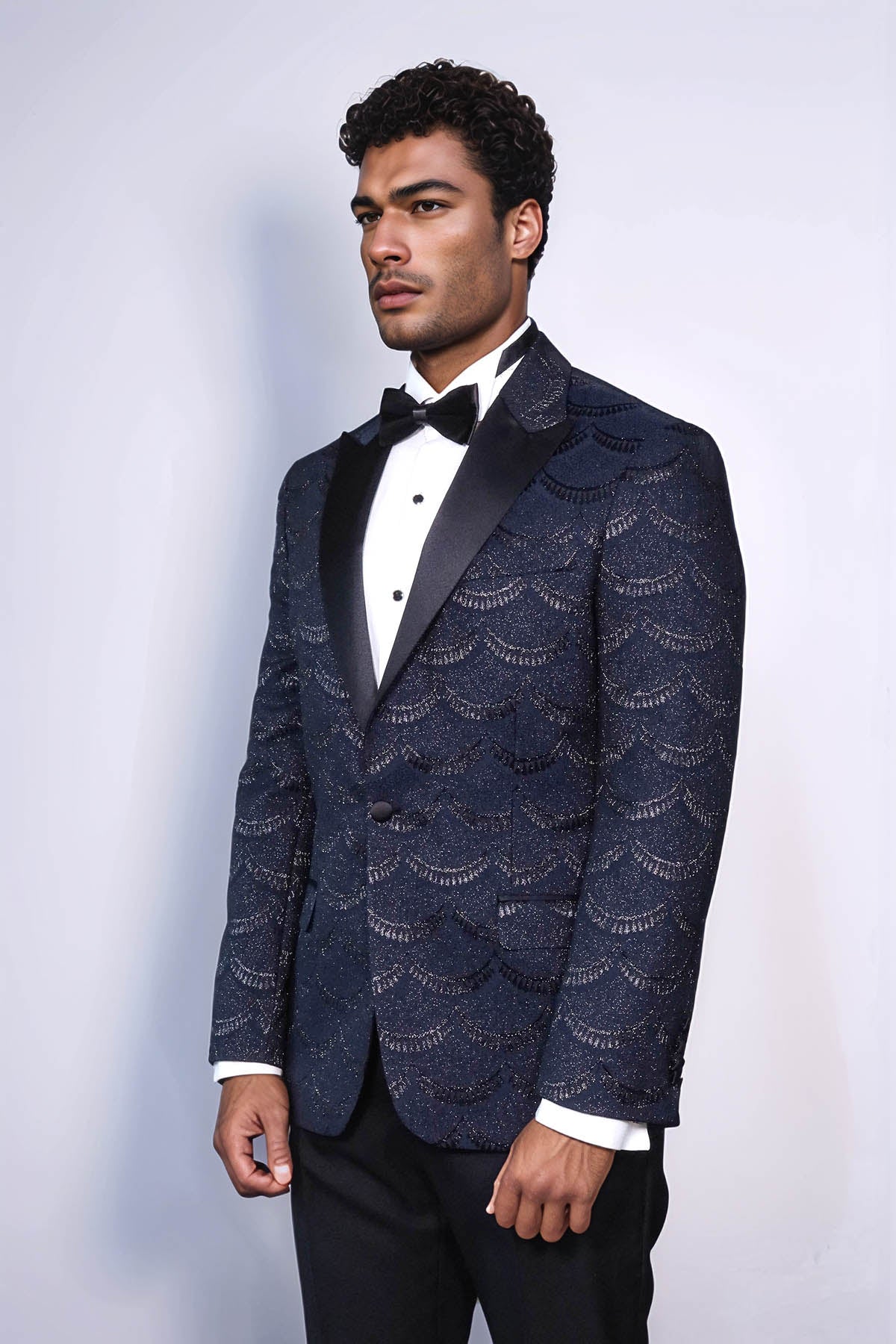 KOALA SYDNEY Patterned Slim Fit Navy Blue Men Singer Tuxedo Blazer