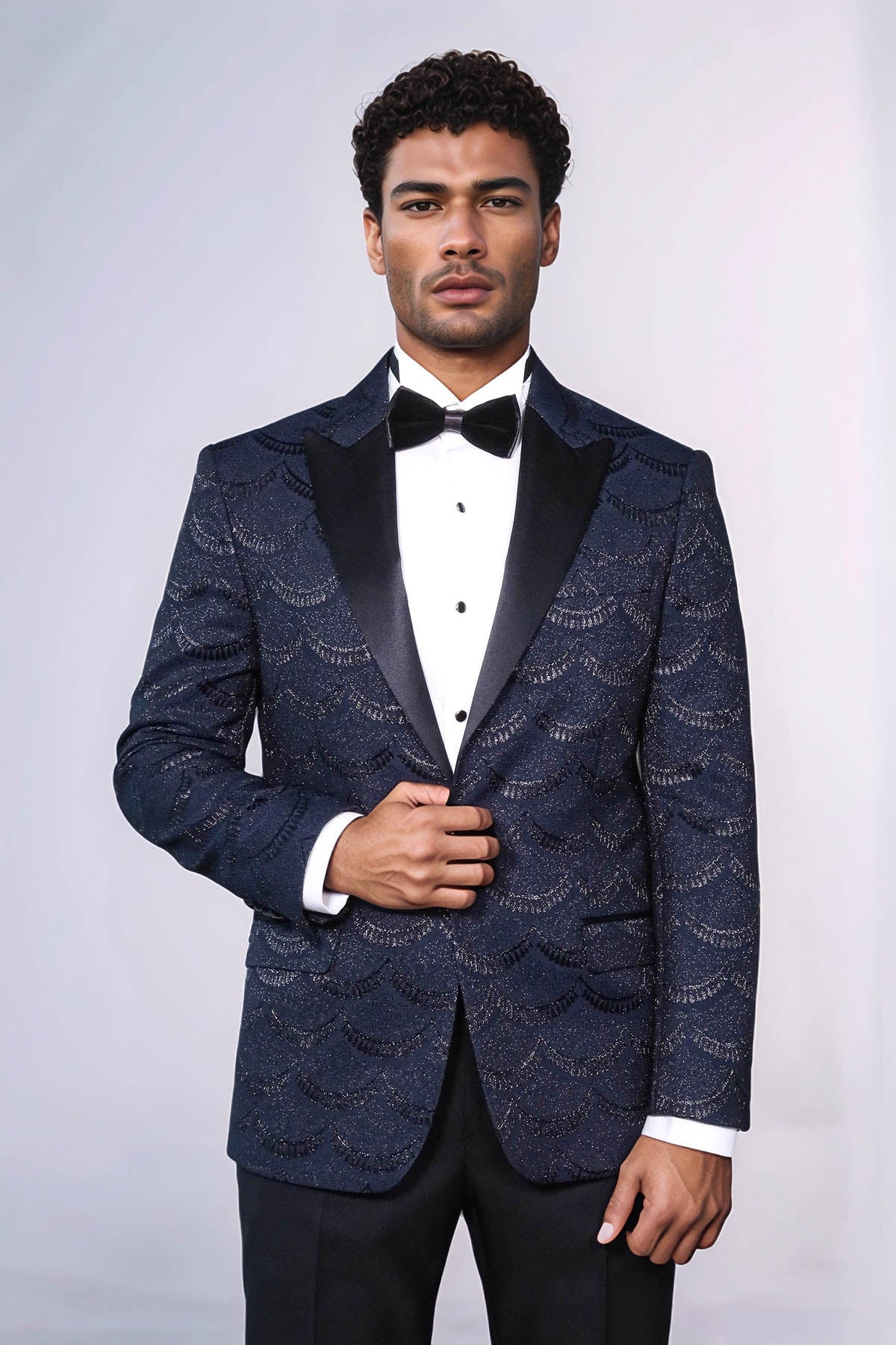 KOALA SYDNEY Patterned Slim Fit Navy Blue Men Singer Tuxedo Blazer