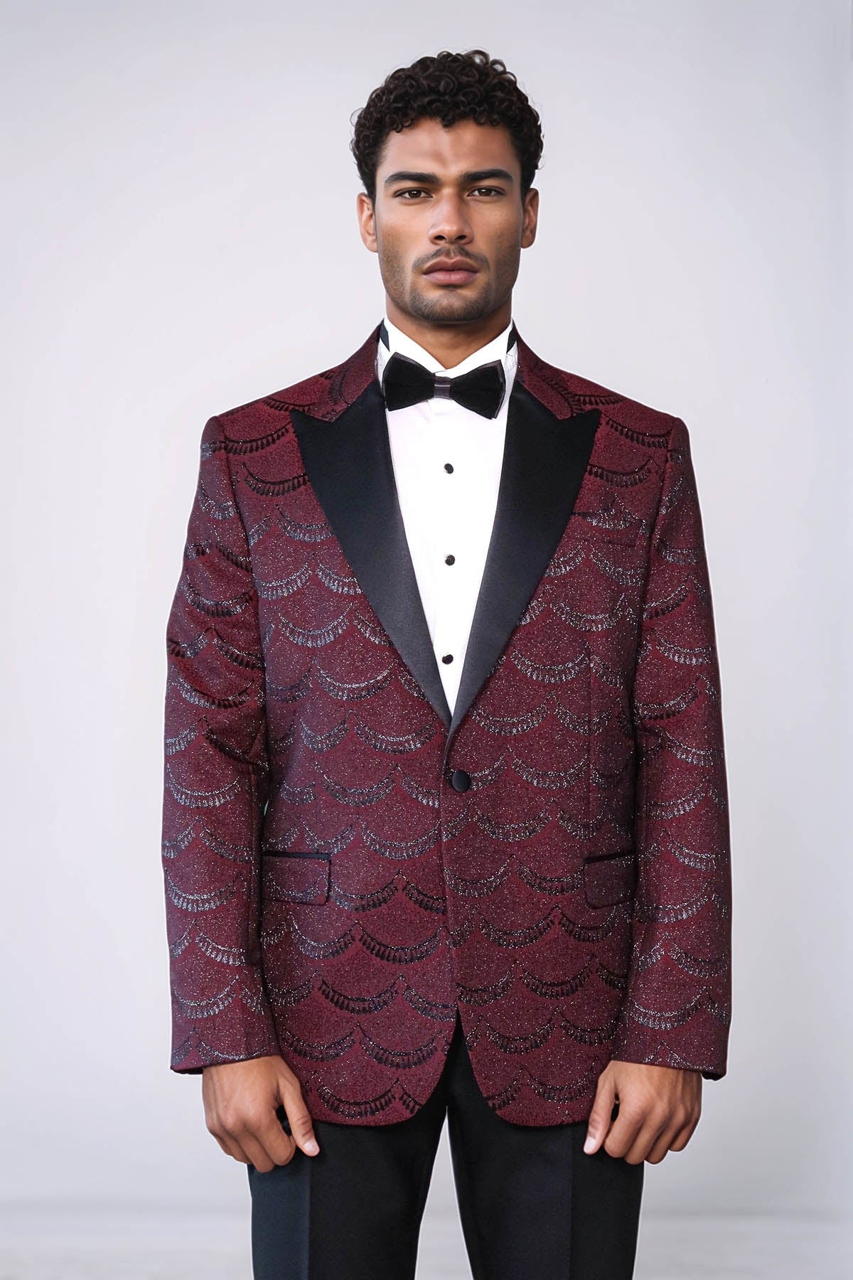 KOALA SYDNEY Patterned Slim Fit Burgundy Men Tuxedo Jacket