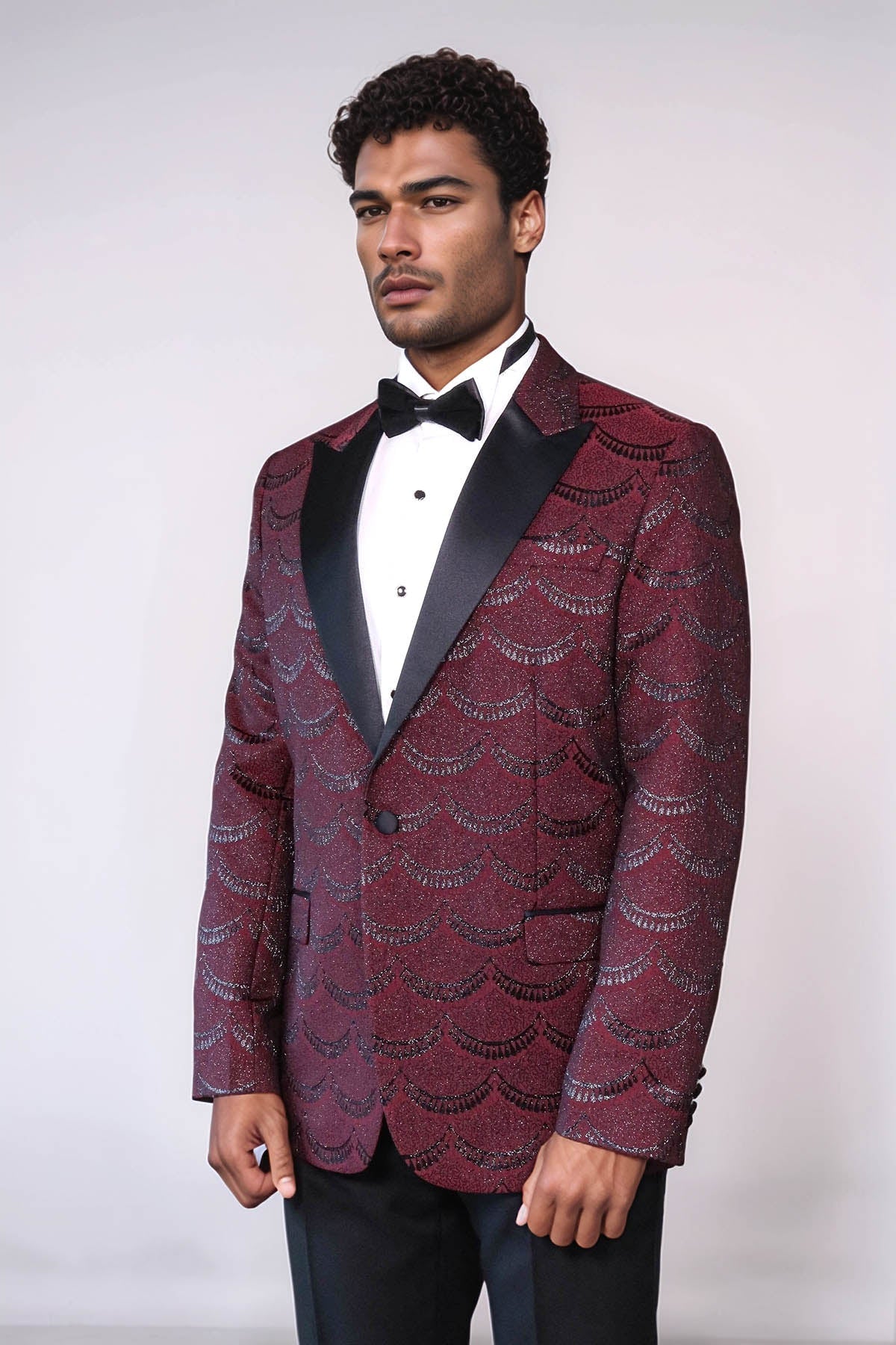KOALA SYDNEY Patterned Slim Fit Burgundy Men Tuxedo Jacket