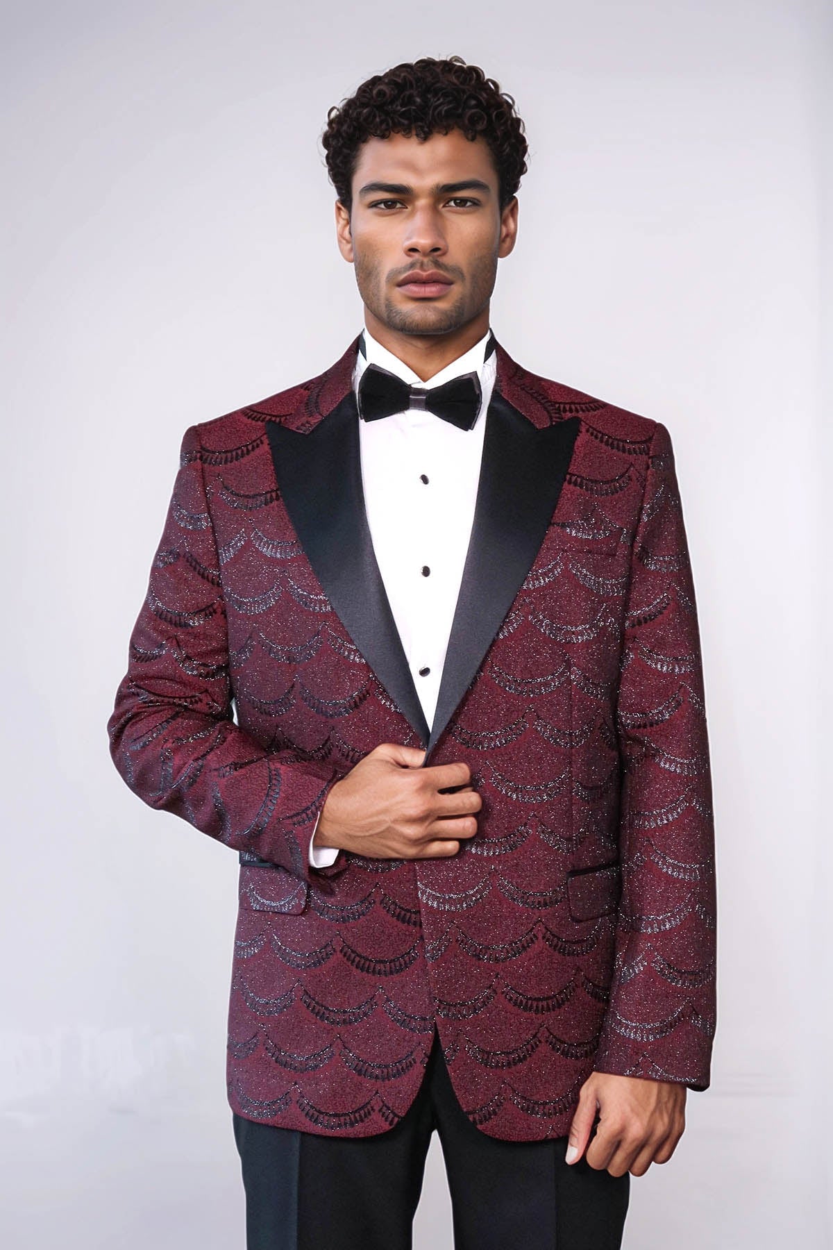 KOALA SYDNEY Patterned Slim Fit Burgundy Men Tuxedo Jacket