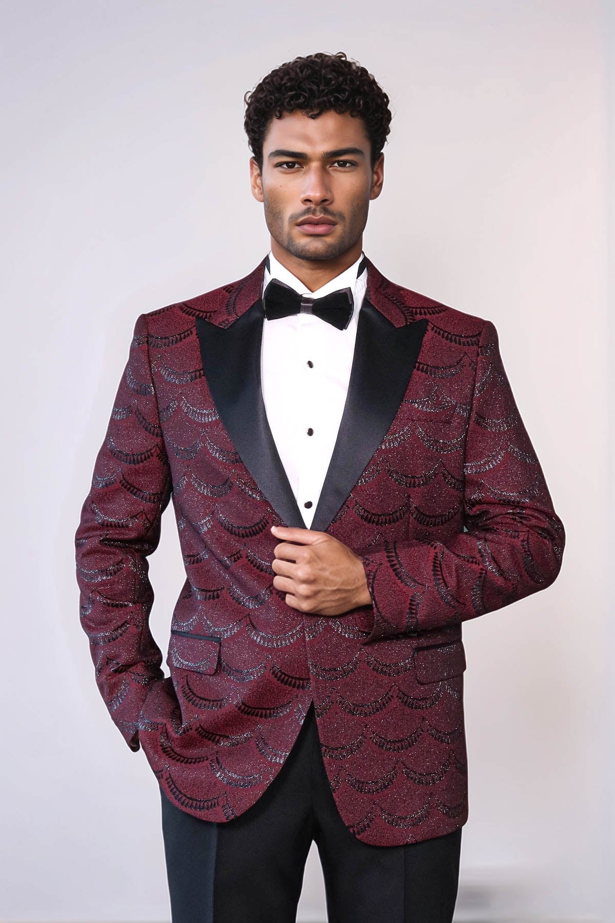 KOALA SYDNEY Patterned Slim Fit Burgundy Men Tuxedo Jacket