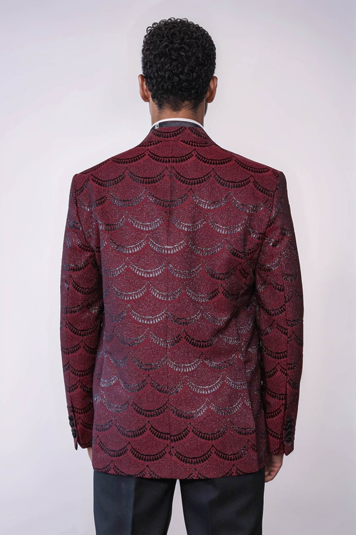 KOALA SYDNEY Patterned Slim Fit Burgundy Men Tuxedo Jacket