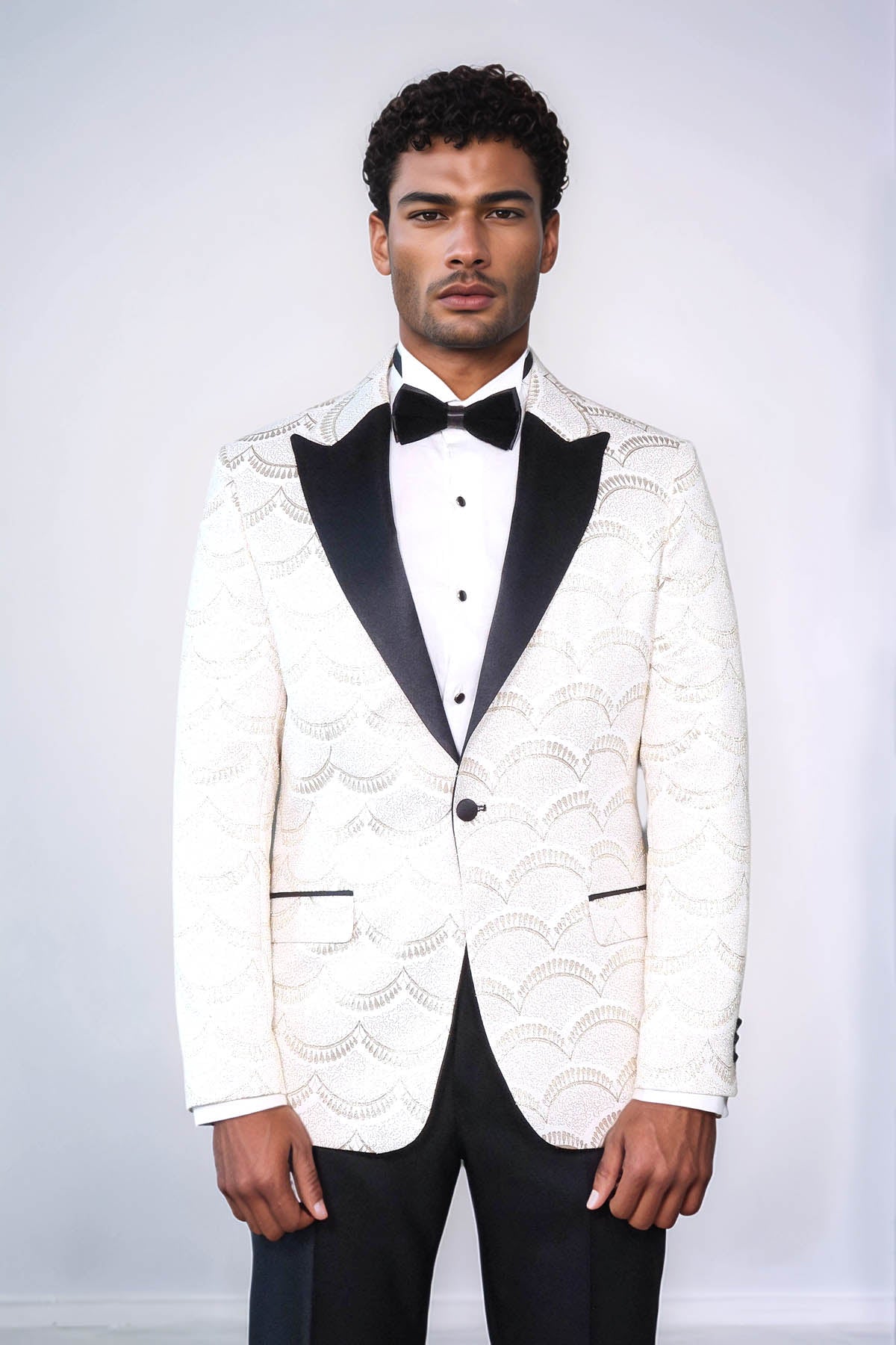 Patterned Slim Fit White Men Dinner Jacket