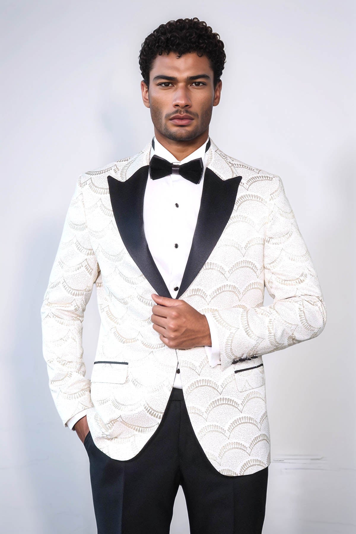 Patterned Slim Fit White Men Dinner Jacket