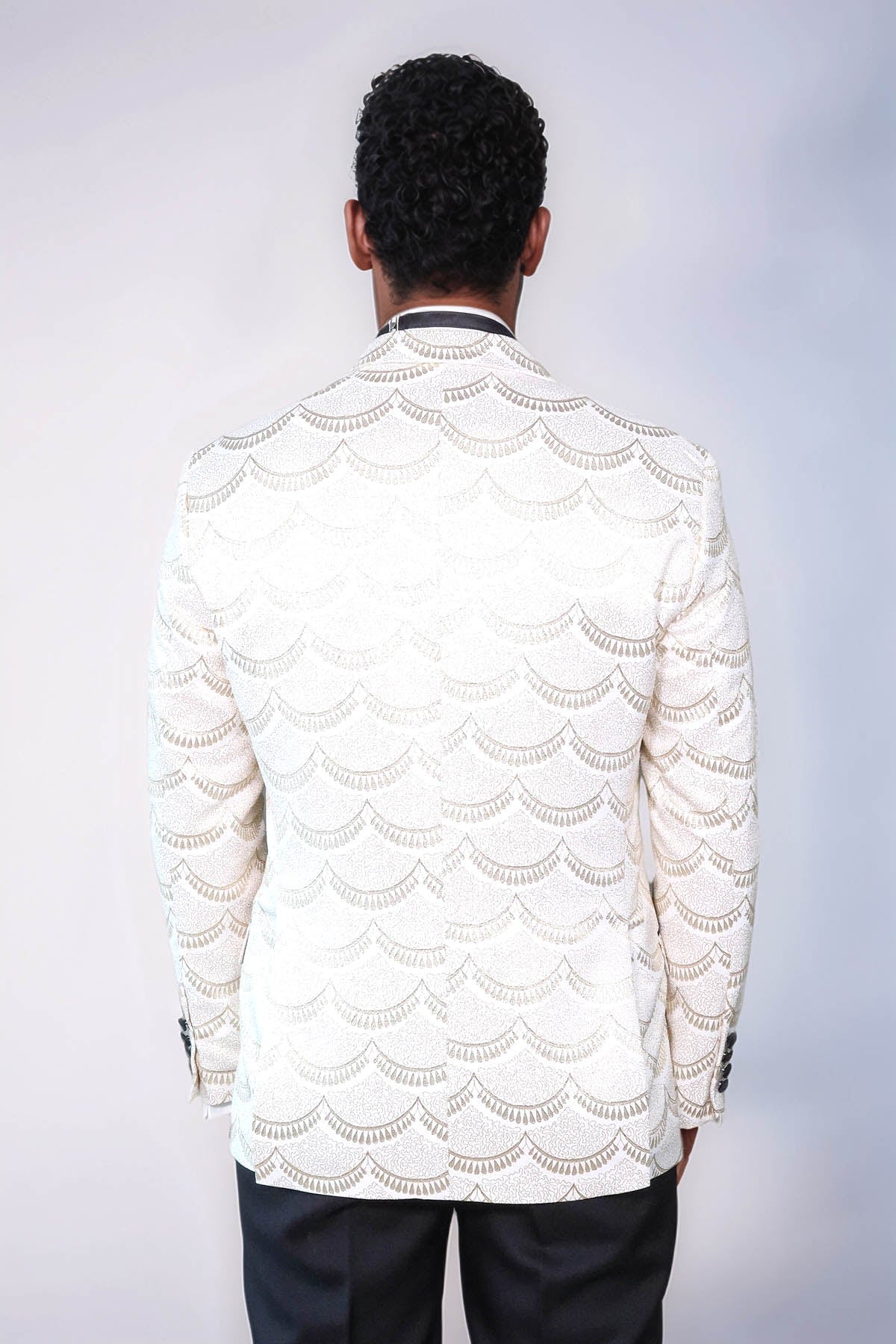 Patterned Slim Fit White Men Dinner Jacket