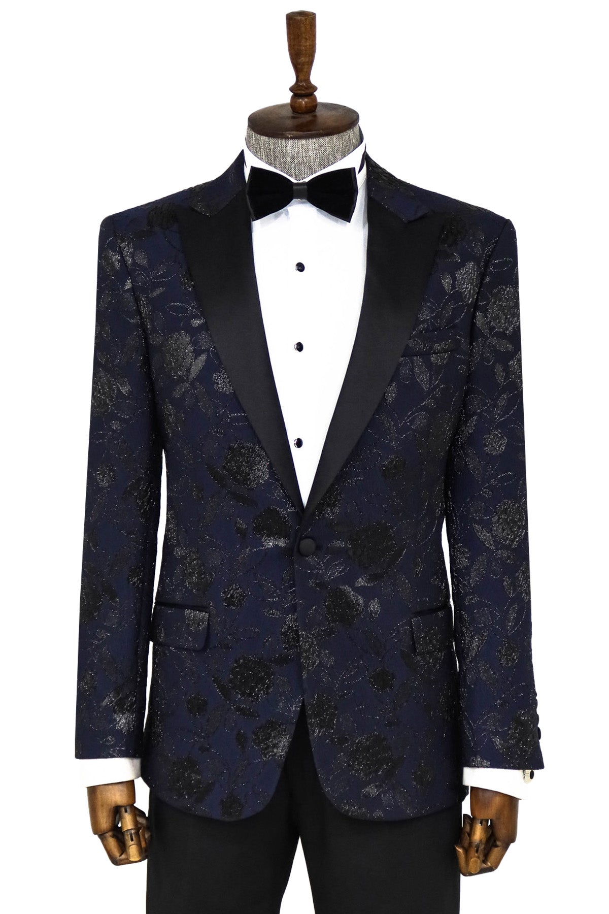 Floral Patterned Navy Blue Men Dinner Jacket