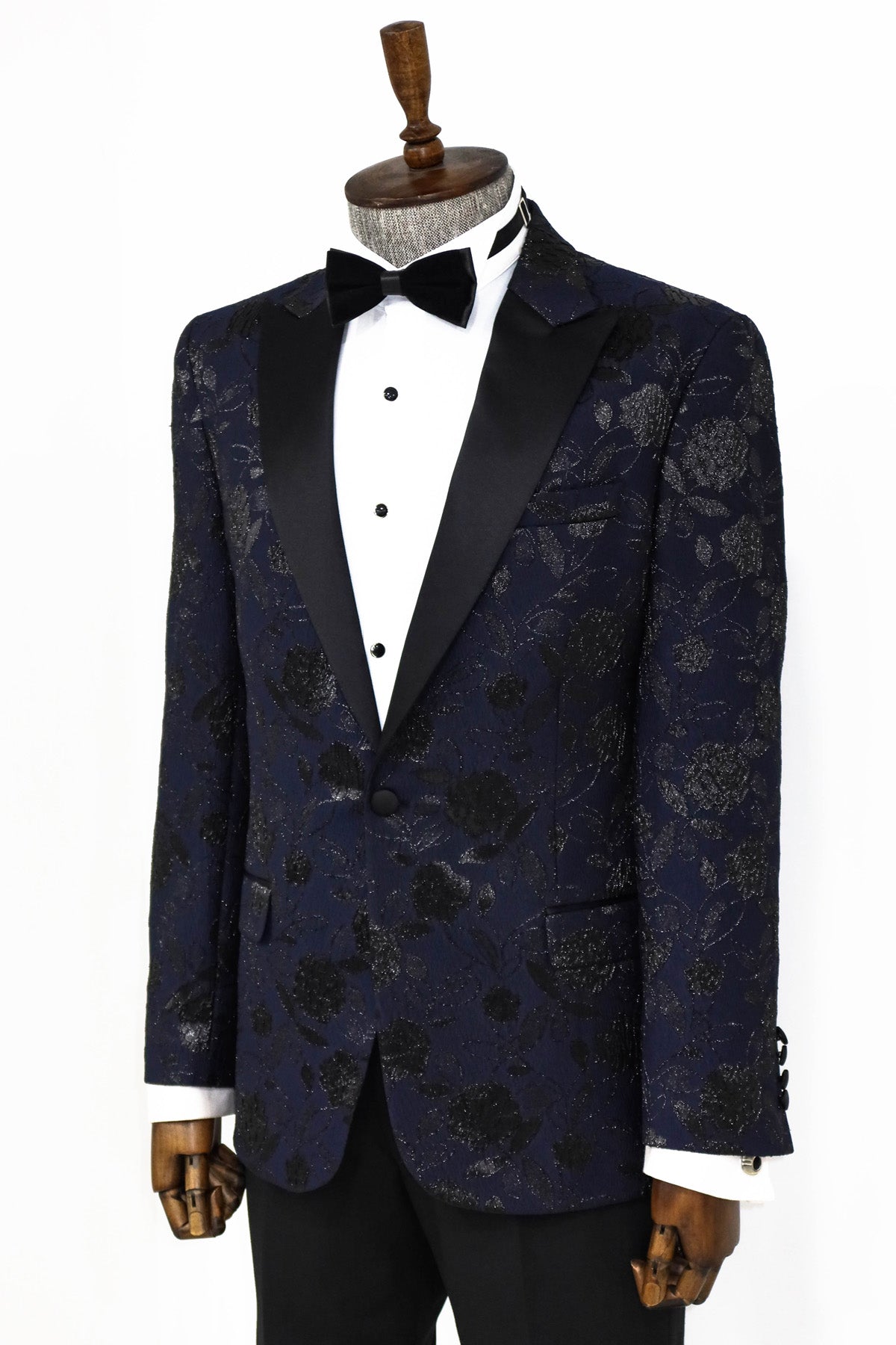 Floral Patterned Navy Blue Men Dinner Jacket