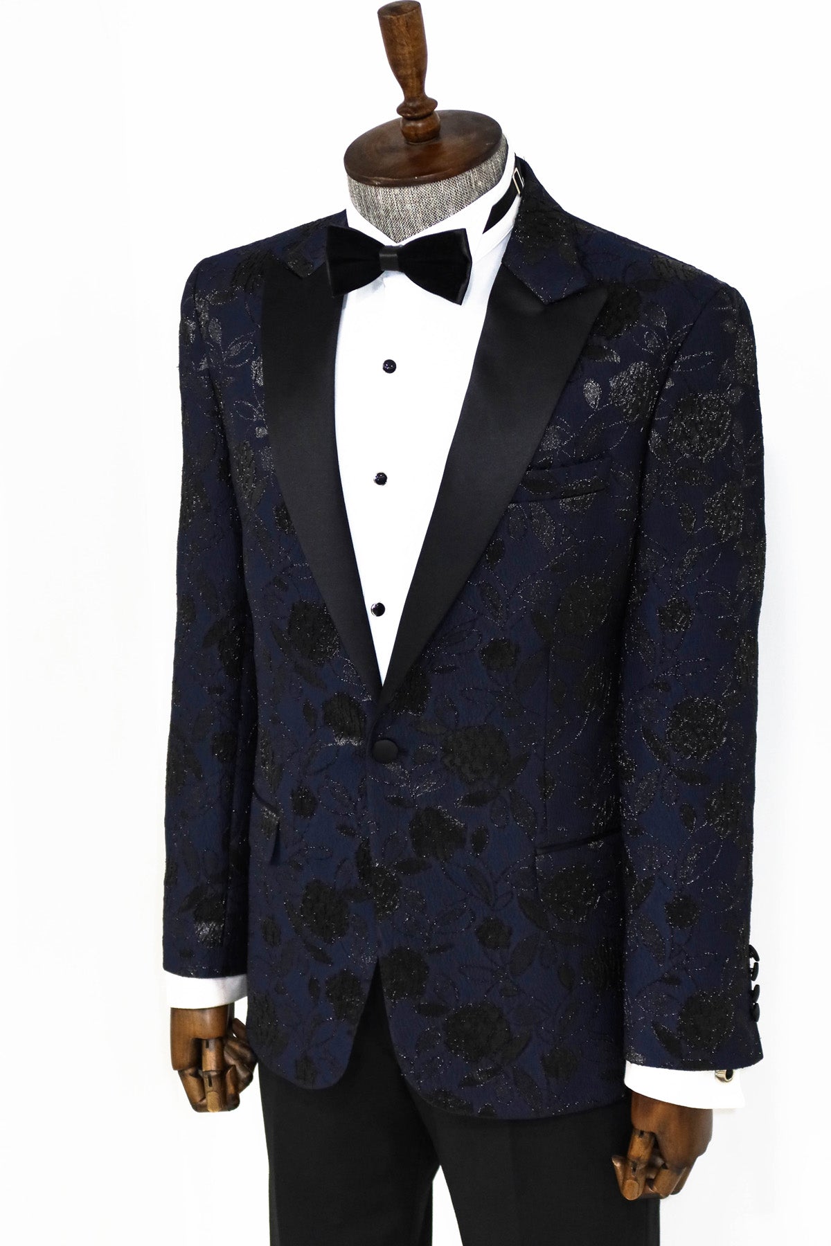 Floral Patterned Navy Blue Men Dinner Jacket