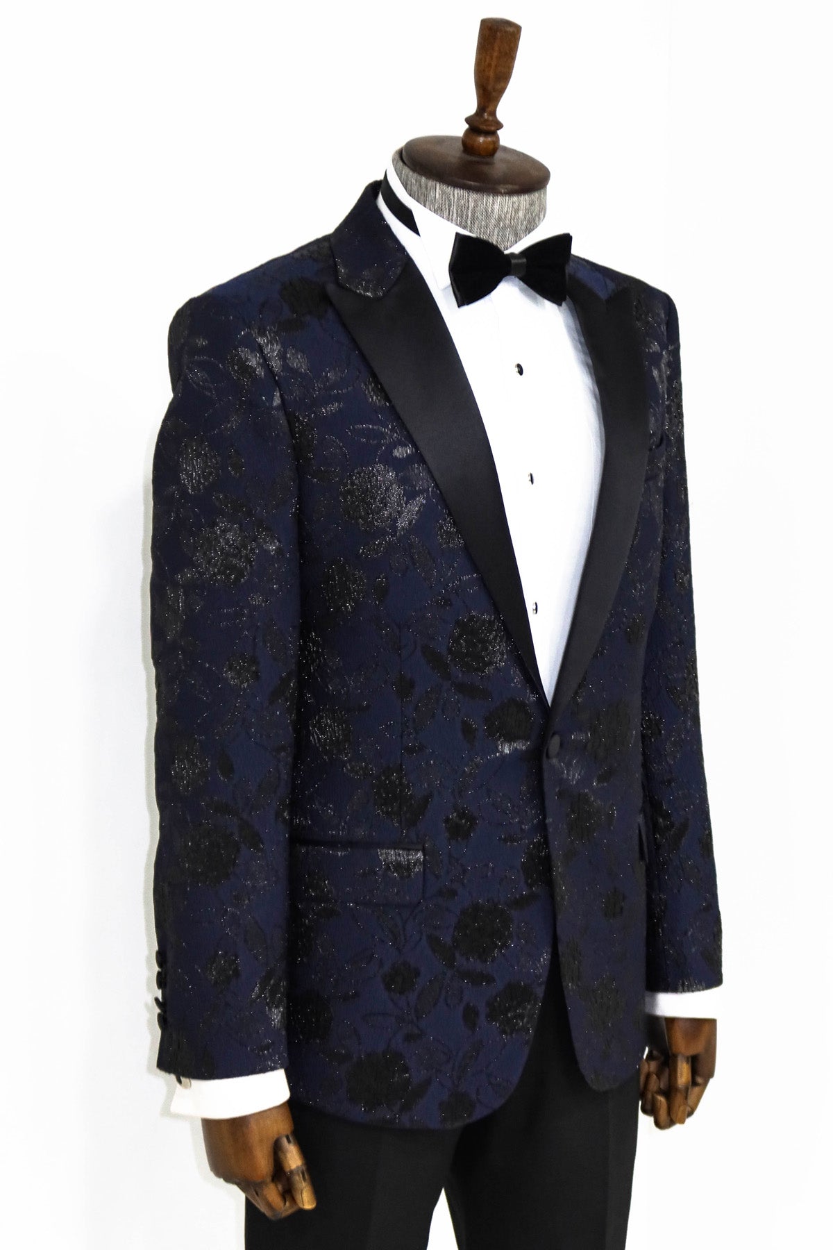 Floral Patterned Navy Blue Men Dinner Jacket