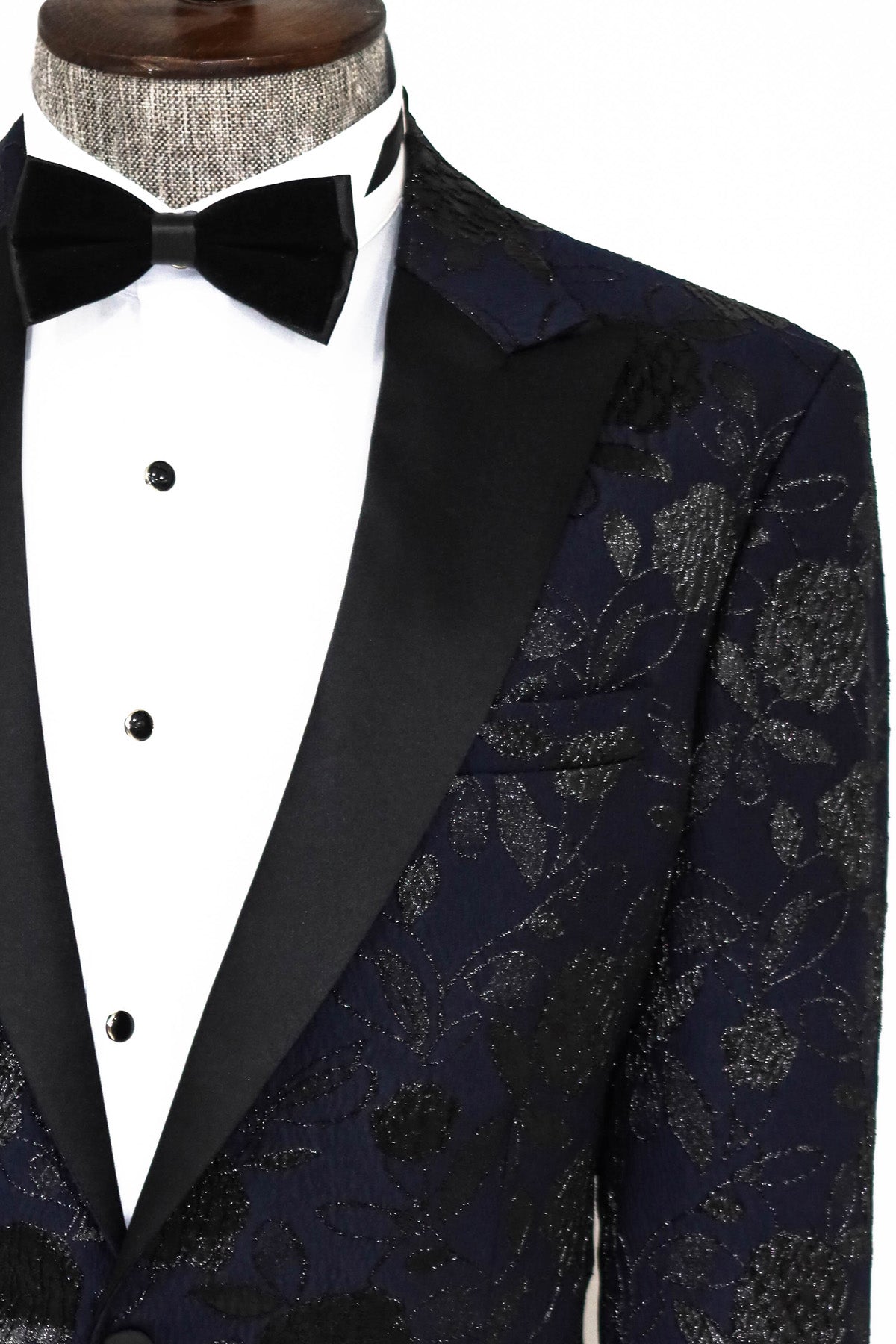 Floral Patterned Navy Blue Men Dinner Jacket