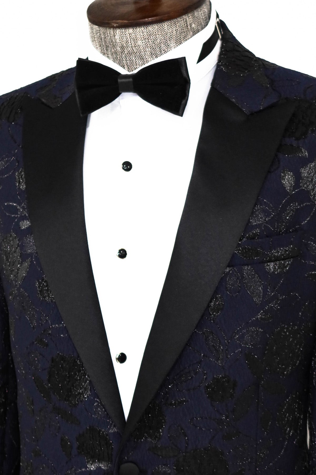 Floral Patterned Navy Blue Men Dinner Jacket