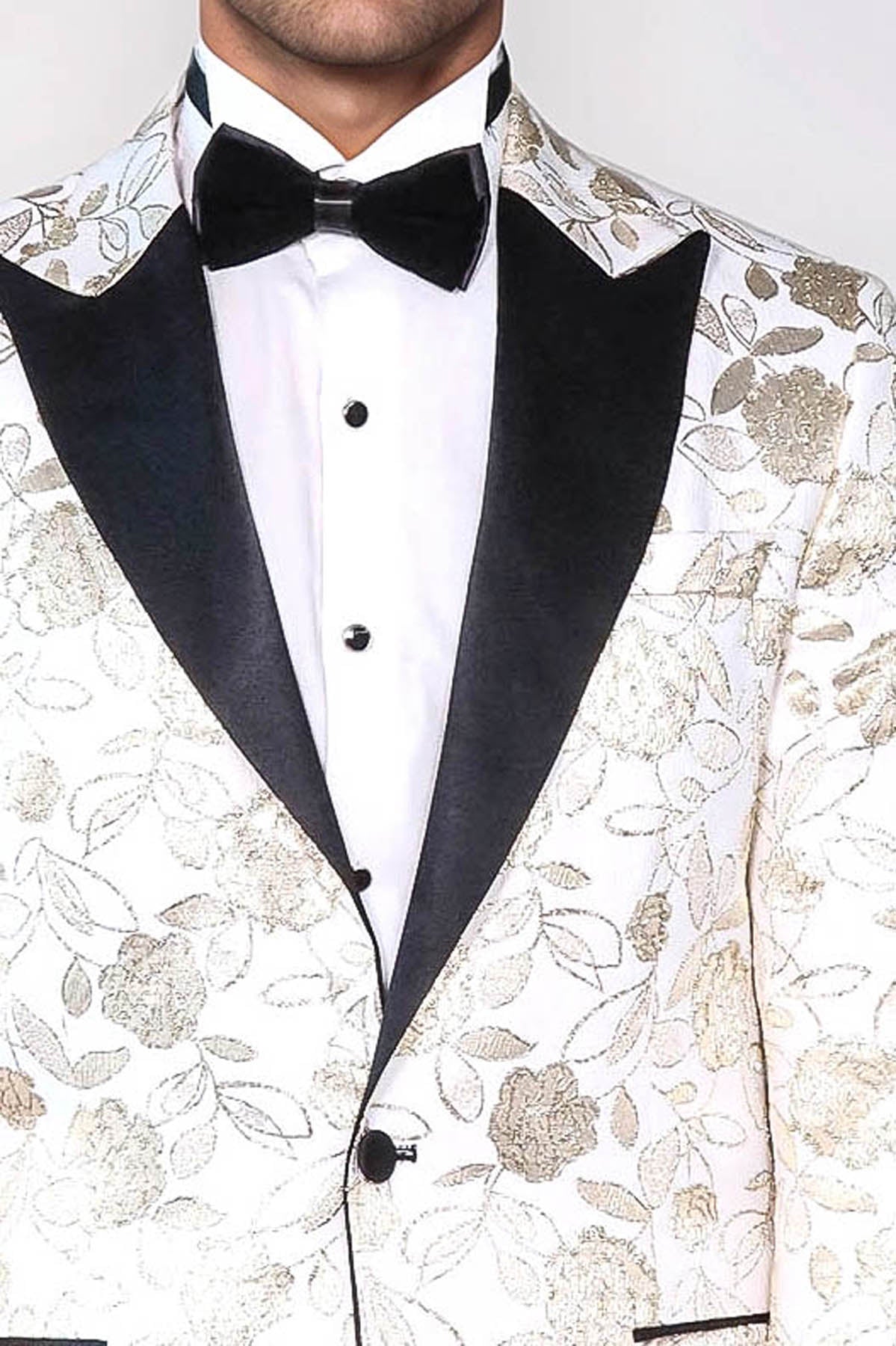 KOALA SYDNEY Floral Patterned White Men Tuxedo Blazer