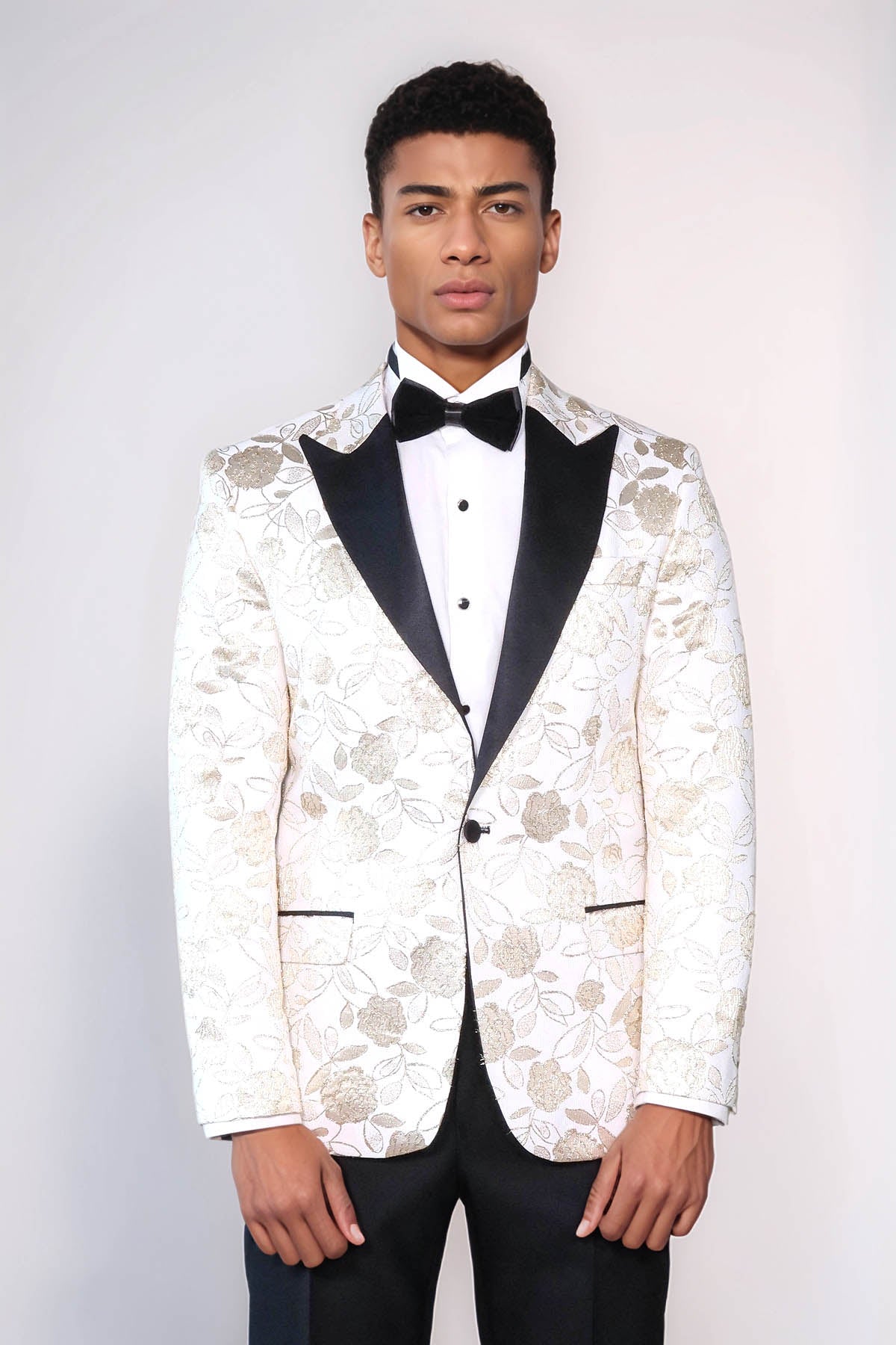 KOALA SYDNEY Floral Patterned White Men Tuxedo Blazer