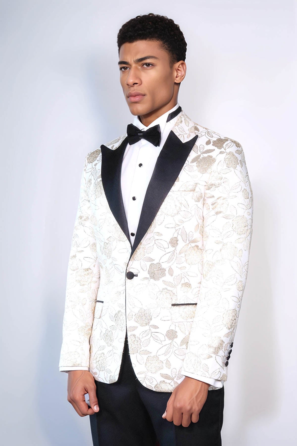 KOALA SYDNEY Floral Patterned White Men Tuxedo Blazer
