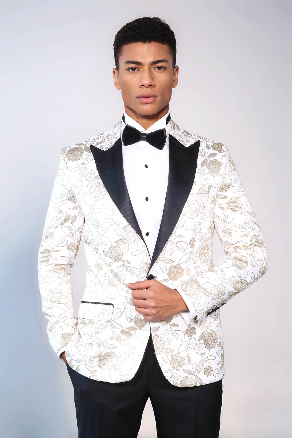 KOALA SYDNEY Floral Patterned White Men Tuxedo Blazer