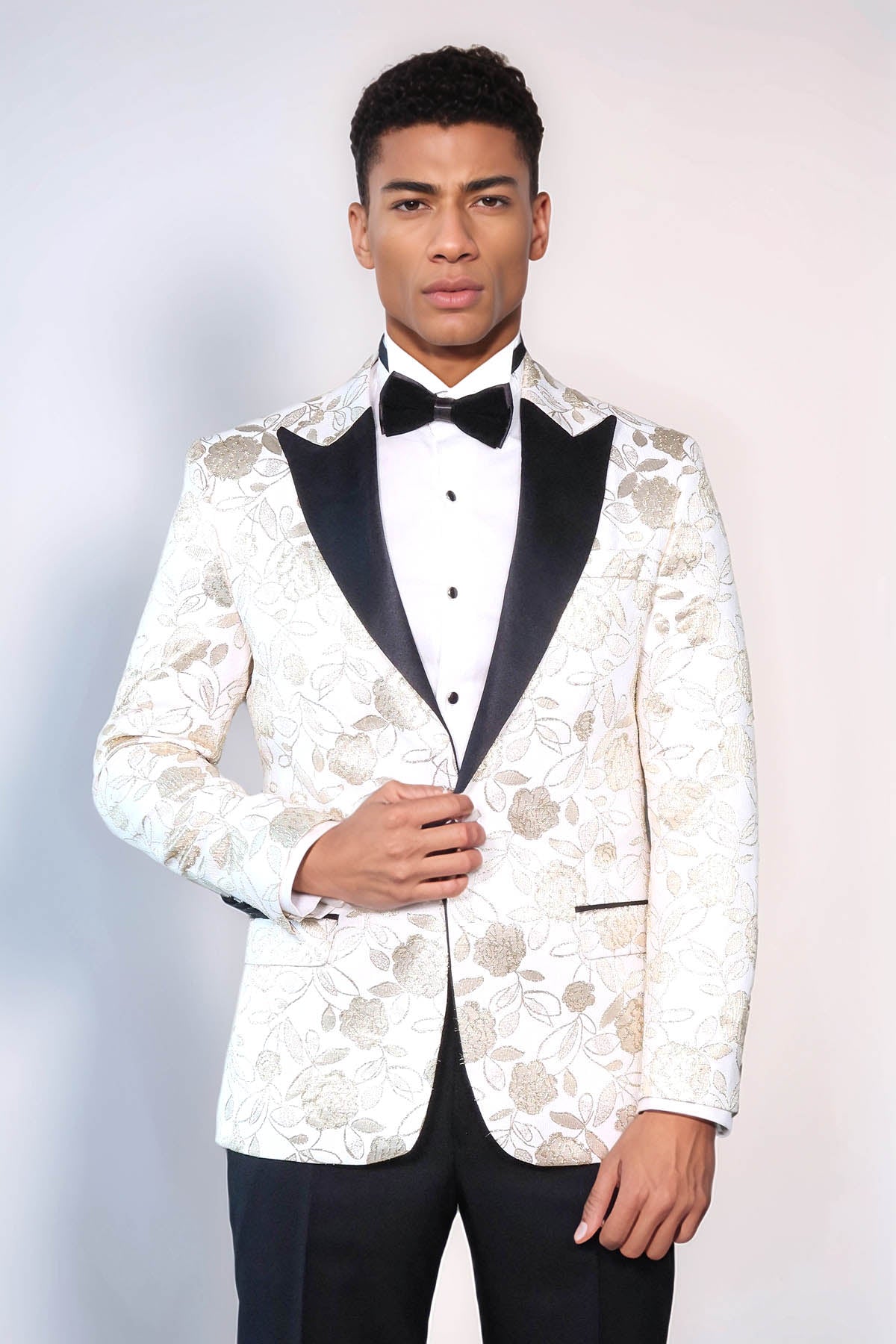 KOALA SYDNEY Floral Patterned White Men Tuxedo Blazer