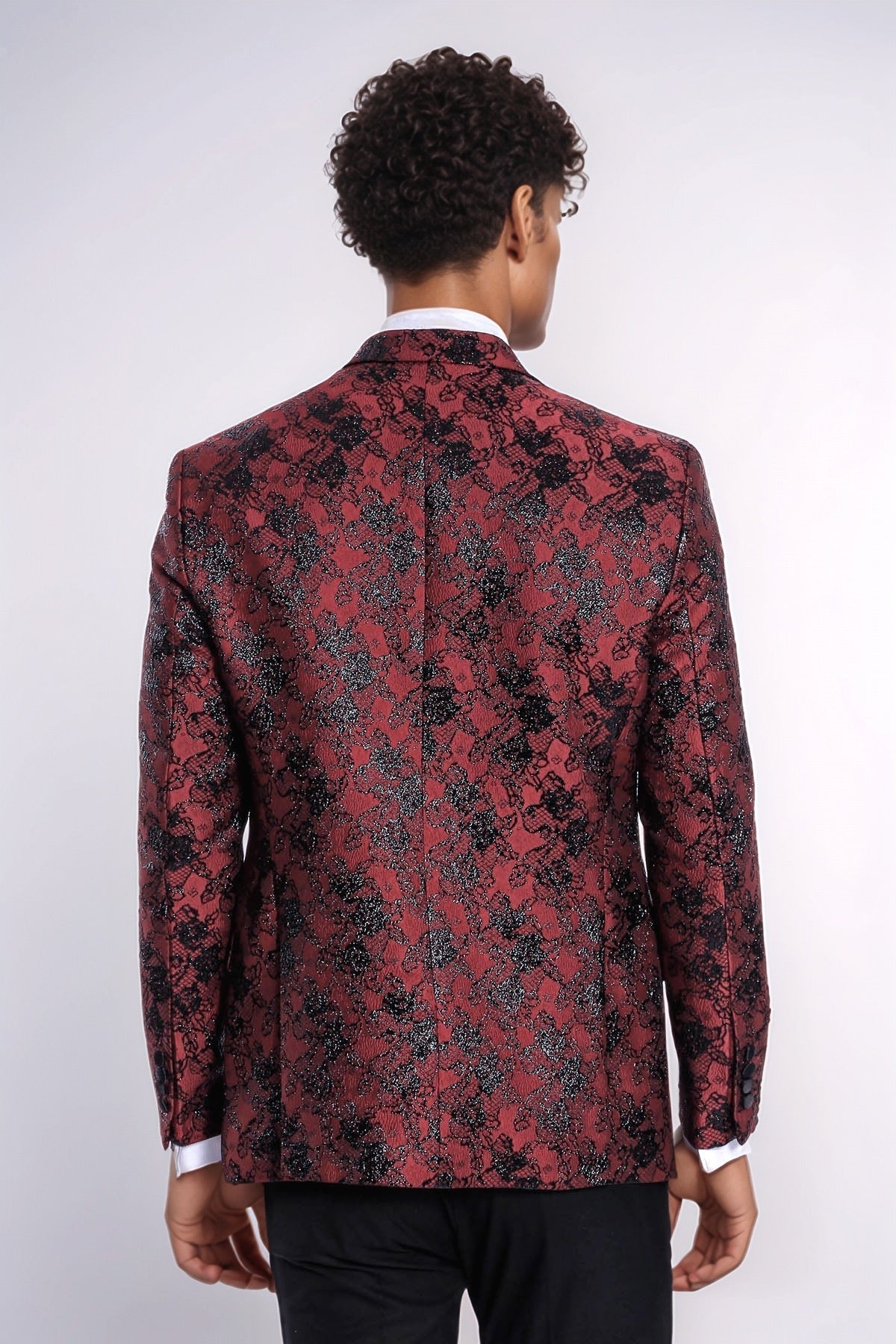 Floral Patterned Slim Fit Burgundy Men Evening Dinner Blazer - Wessi
