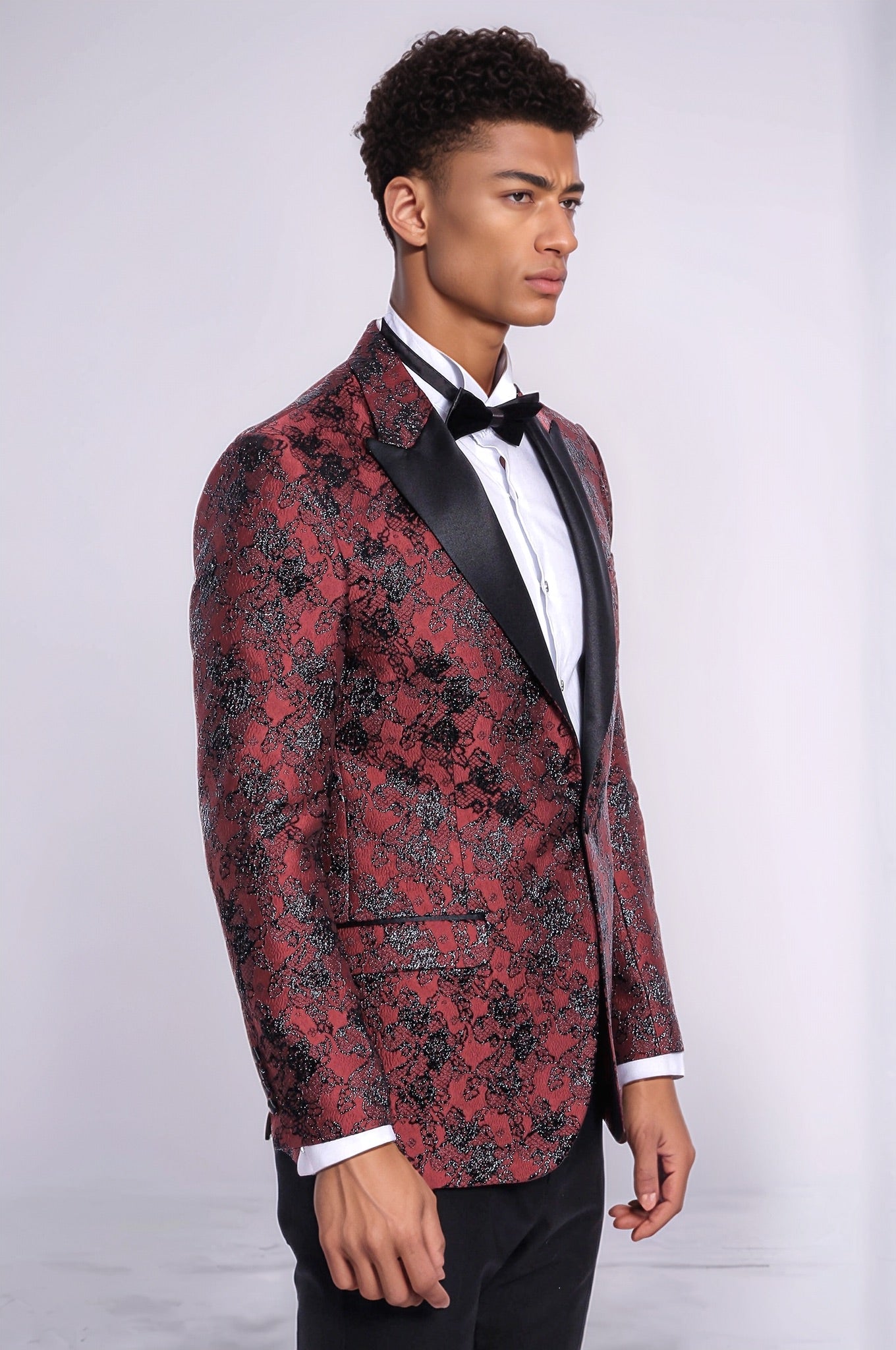 Floral Patterned Slim Fit Burgundy Men Evening Dinner Blazer - Wessi