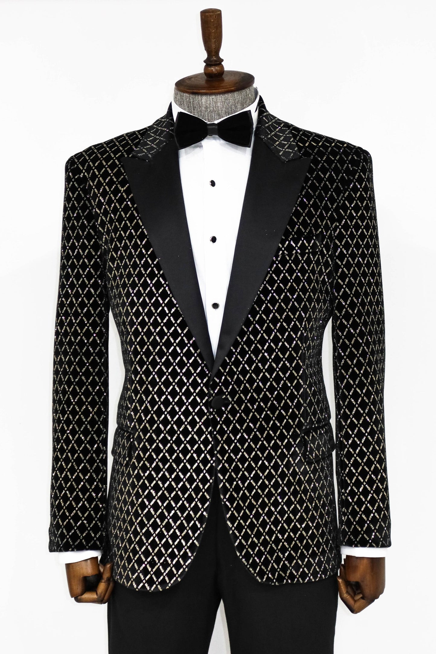 KOALA SYDNEY Black Patterned Over Black Men Prom Blazer