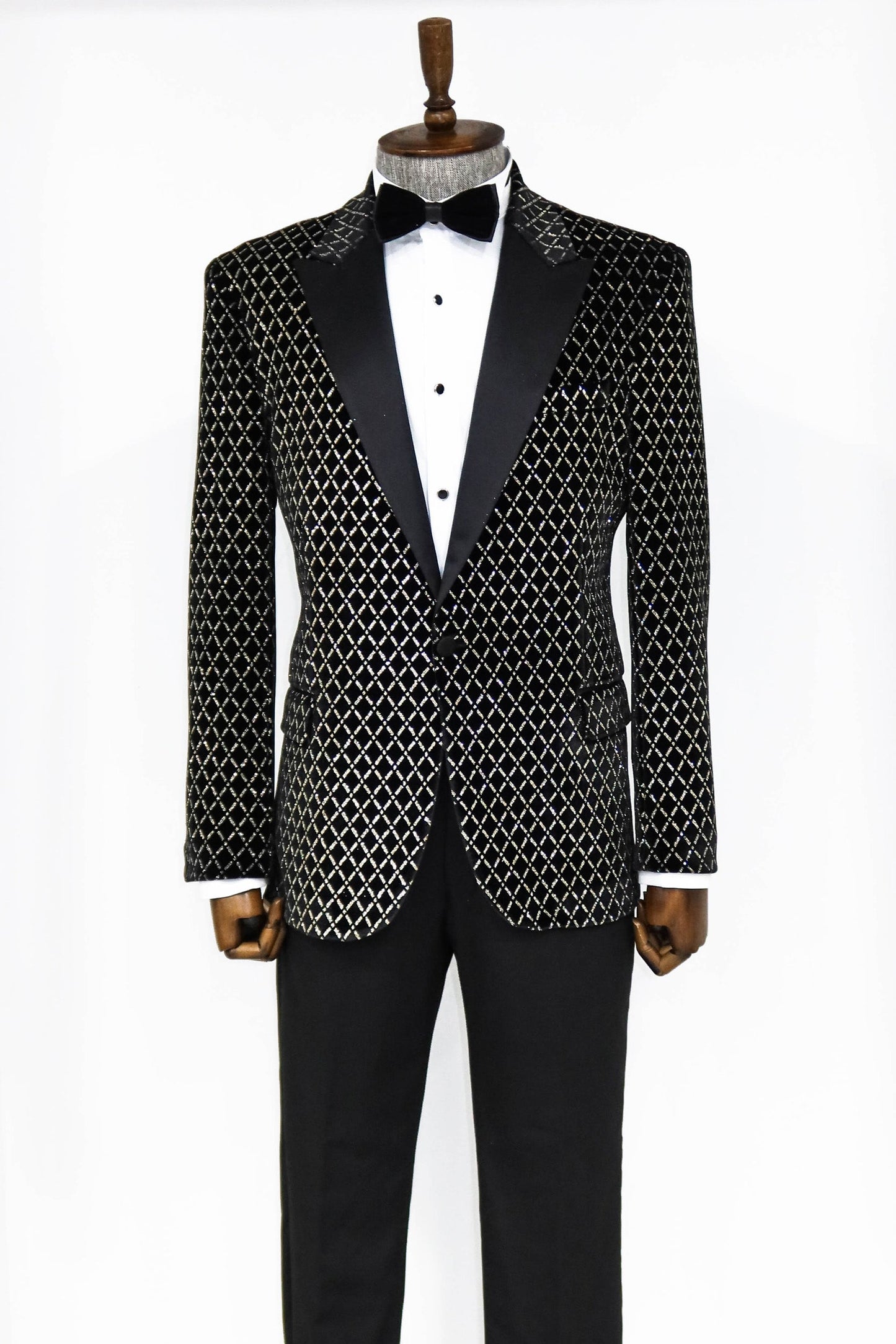 KOALA SYDNEY Black Patterned Over Black Men Prom Blazer