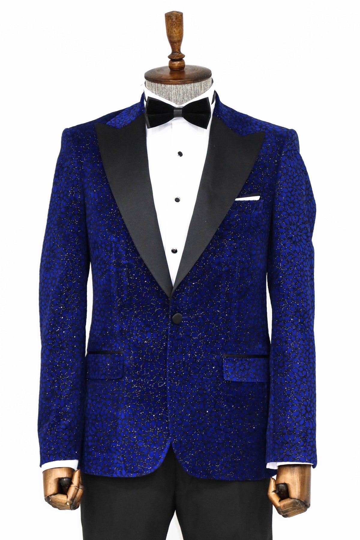 Glitter Floral Patterned Sax Blue Men Dinner Jacket