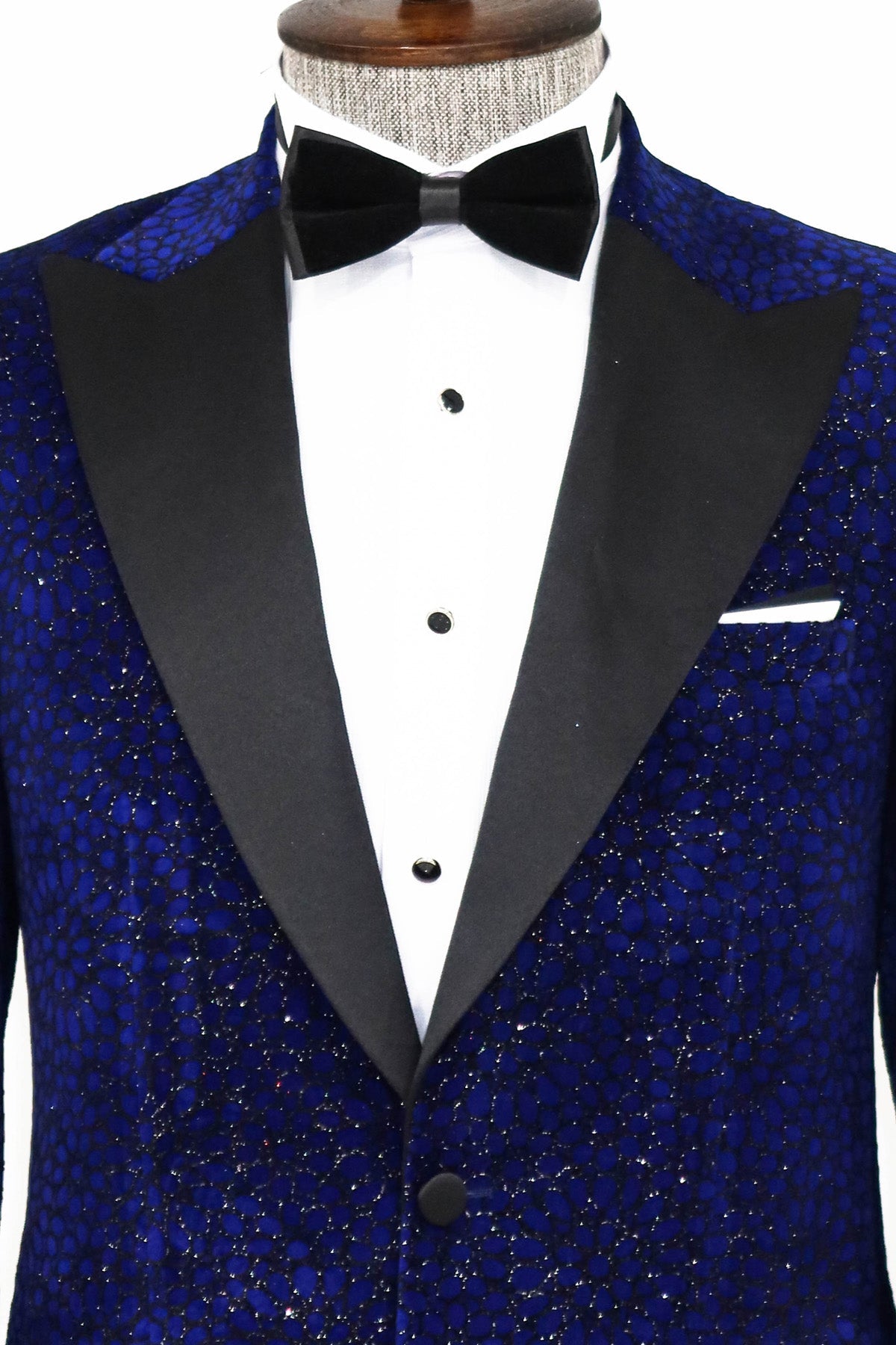 Glitter Floral Patterned Sax Blue Men Dinner Jacket