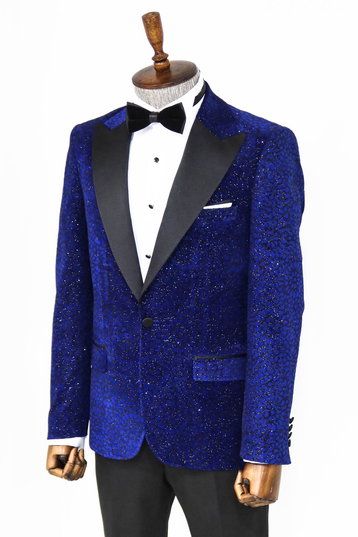Glitter Floral Patterned Sax Blue Men Dinner Jacket