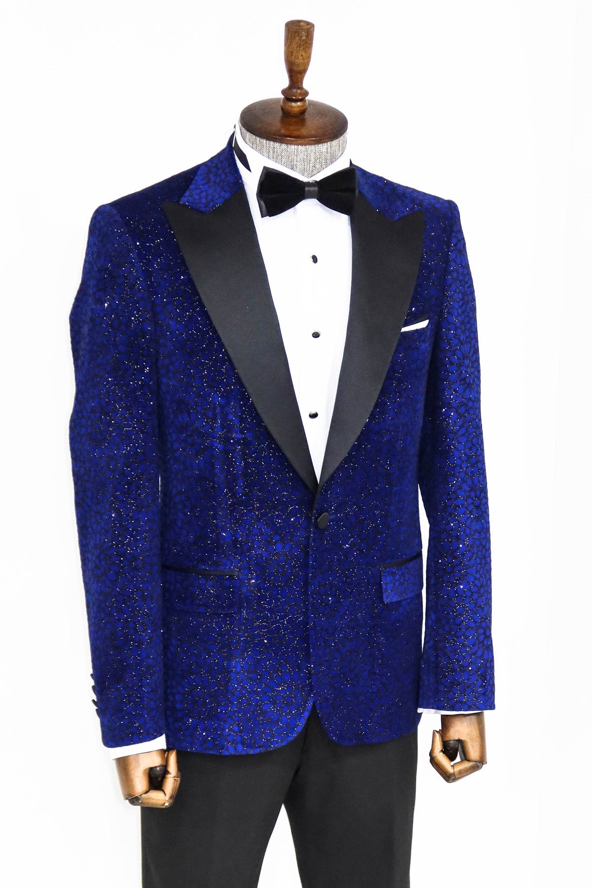 Glitter Floral Patterned Sax Blue Men Dinner Jacket