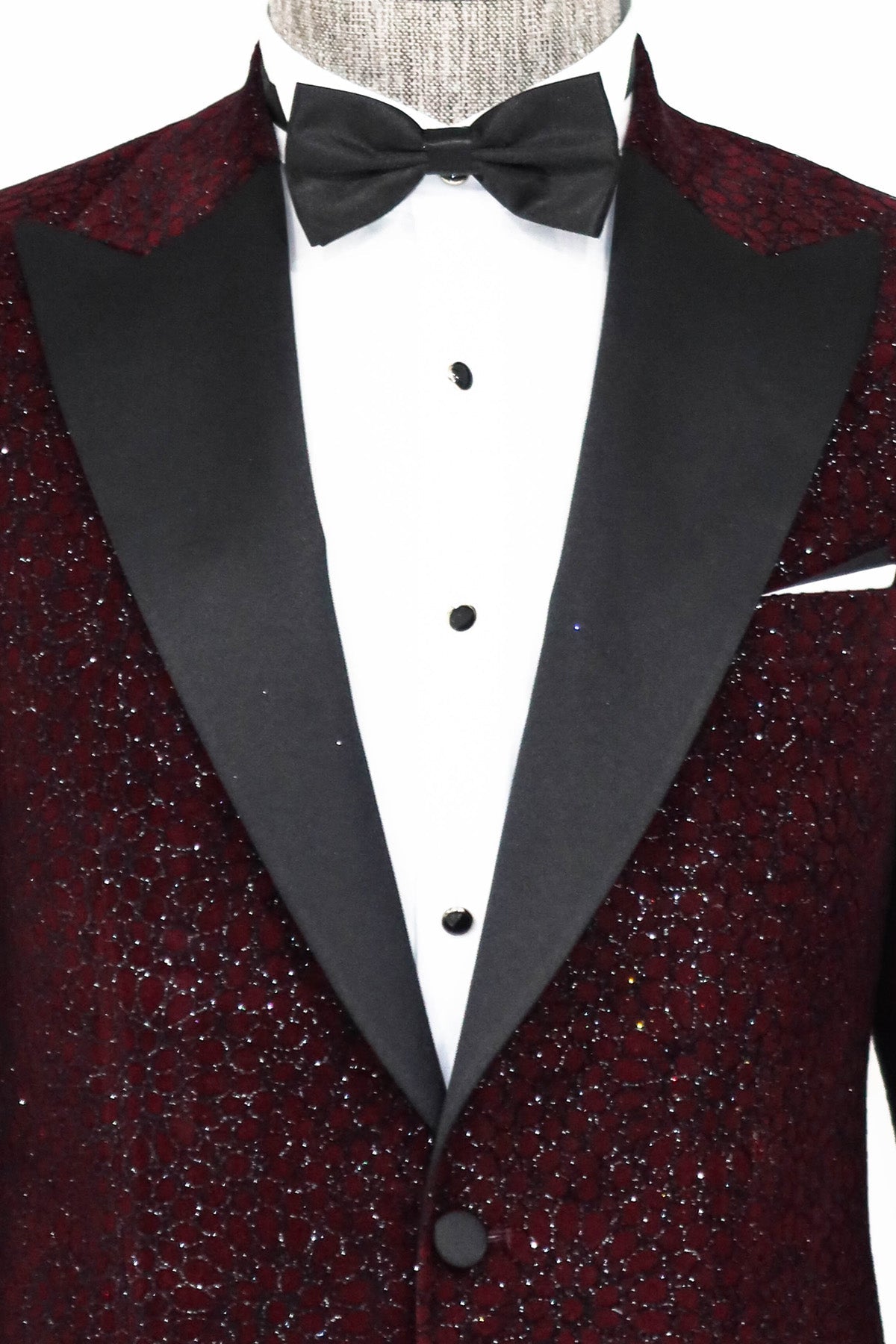 Glitter Floral Patterned Burgundy Men Party Blazer - Wessi