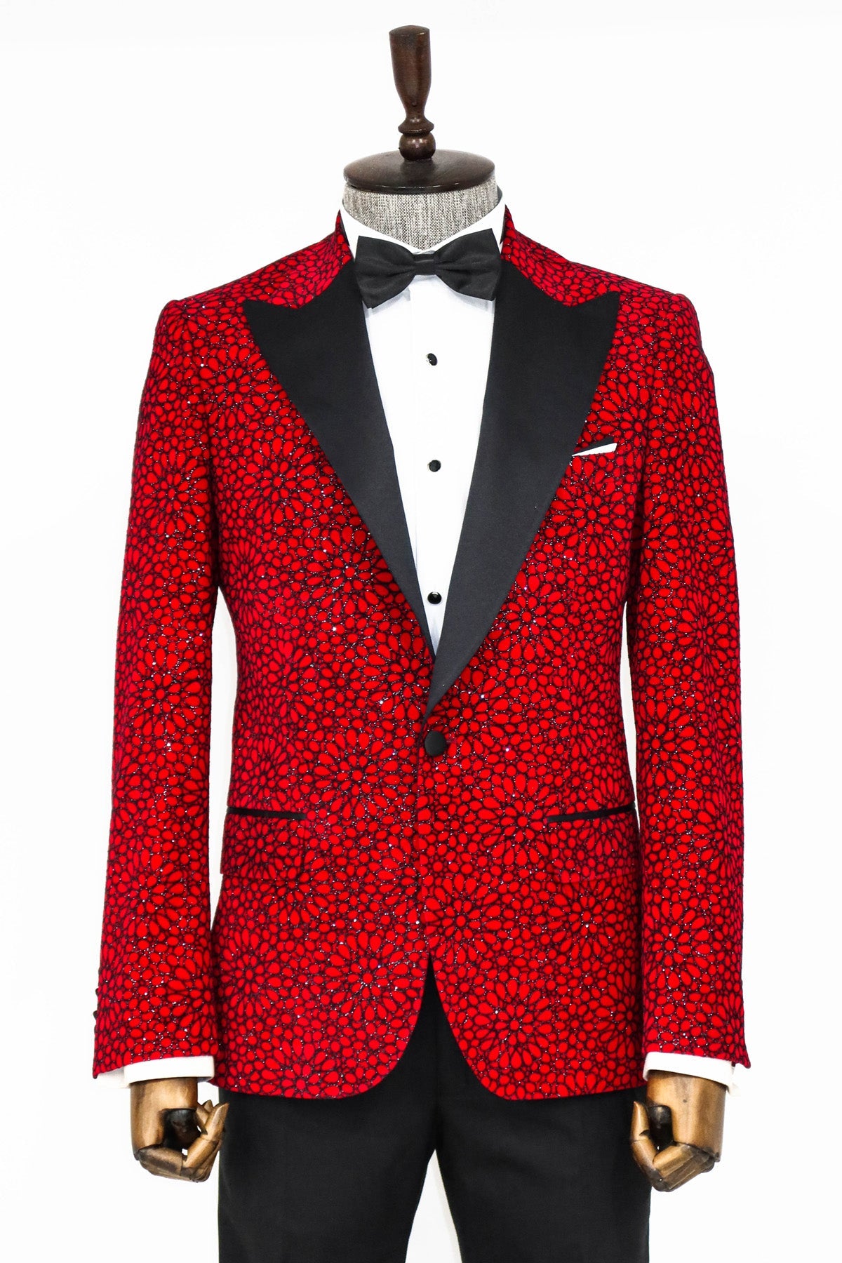 Glitter Floral Patterned Burgundy Men Party Blazer