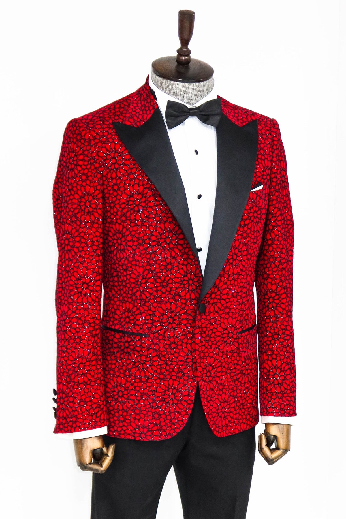 Glitter Floral Patterned Burgundy Men Party Blazer