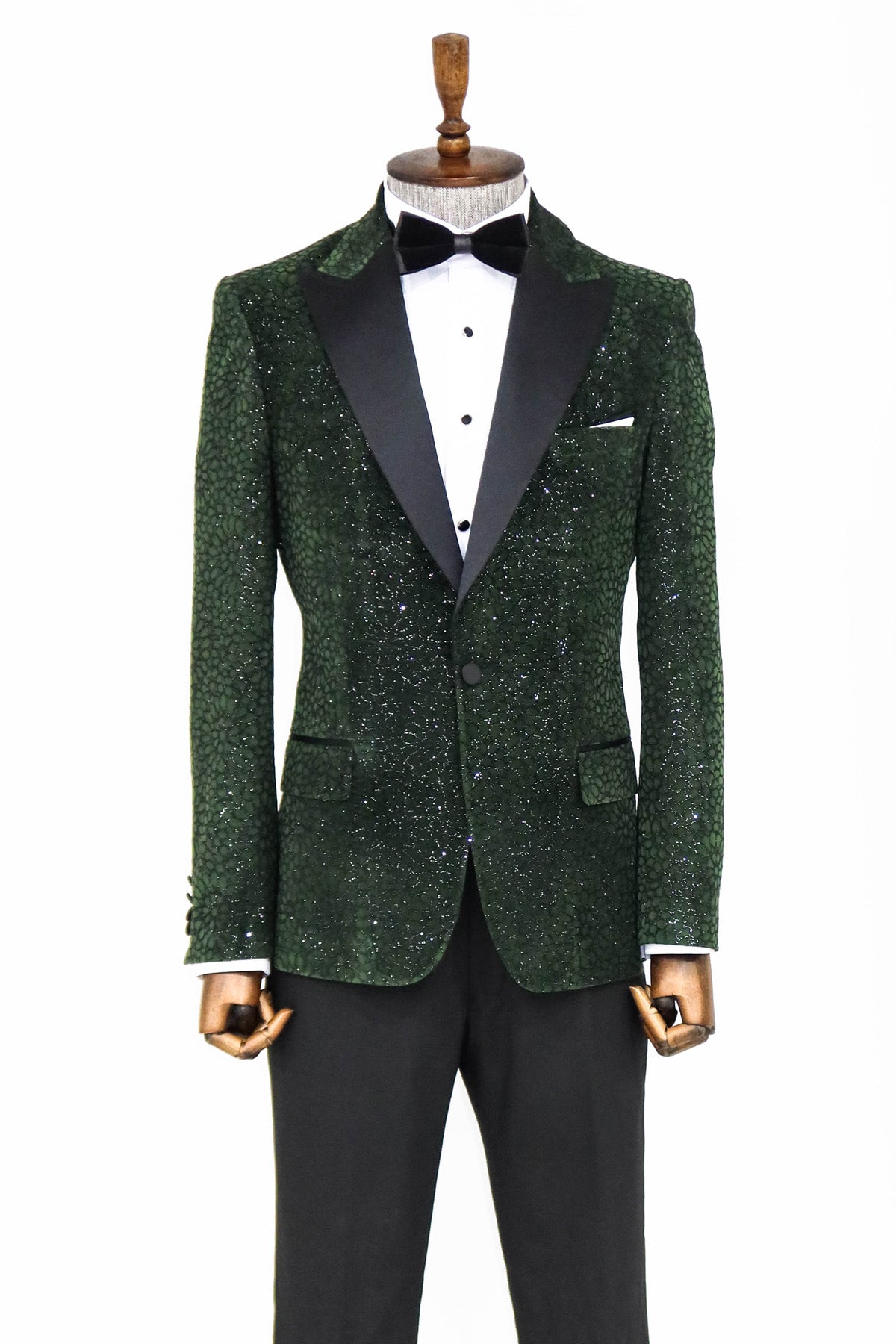 Glitter Floral Patterned Dark Green Men Dinner Jacket -